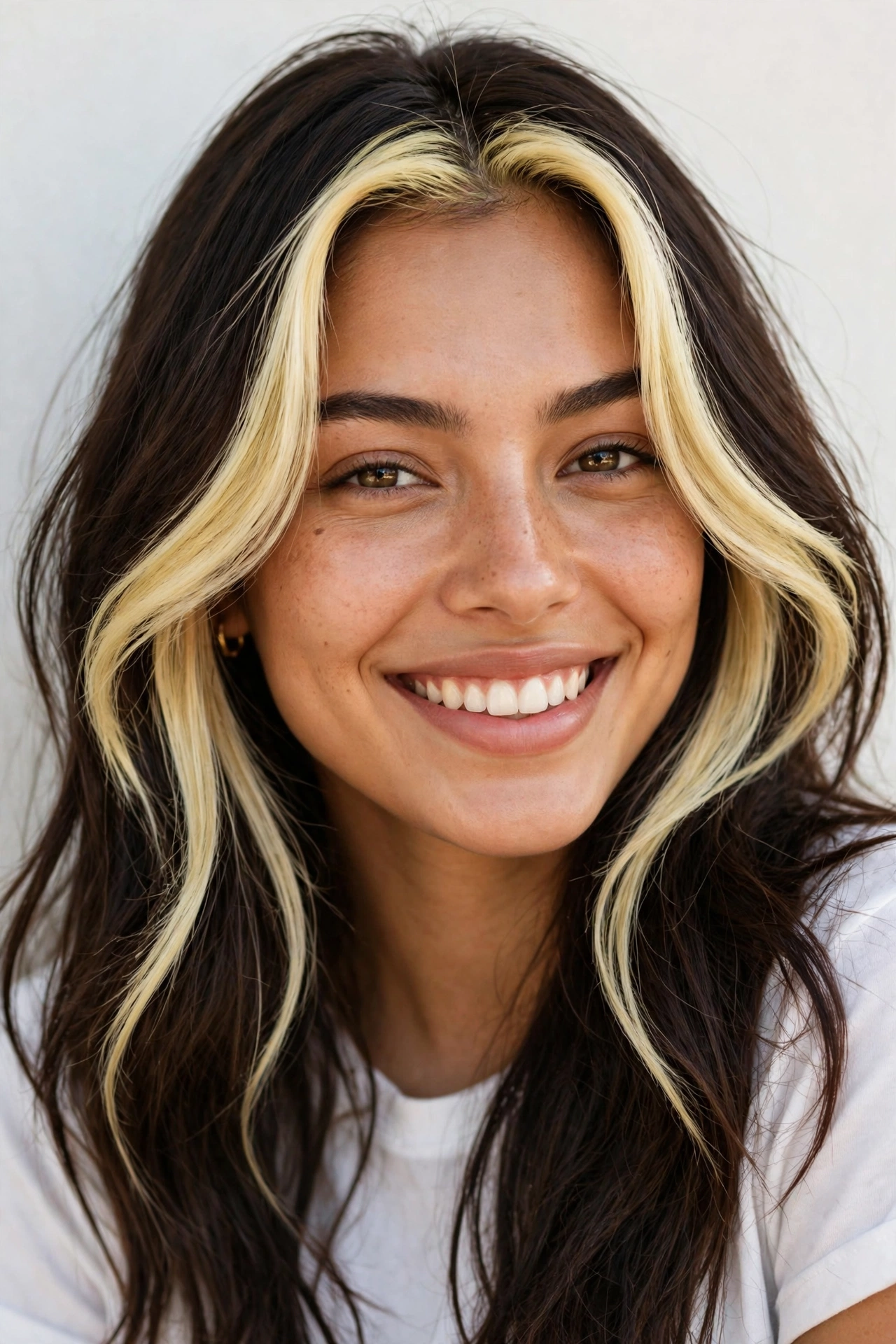 Woman with face-framing money piece balayage, a brightening balayage hair color idea