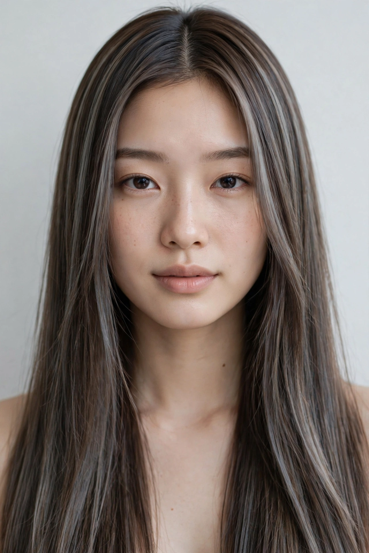 Woman with mushroom brown balayage, a trendy cool balayage hair color idea