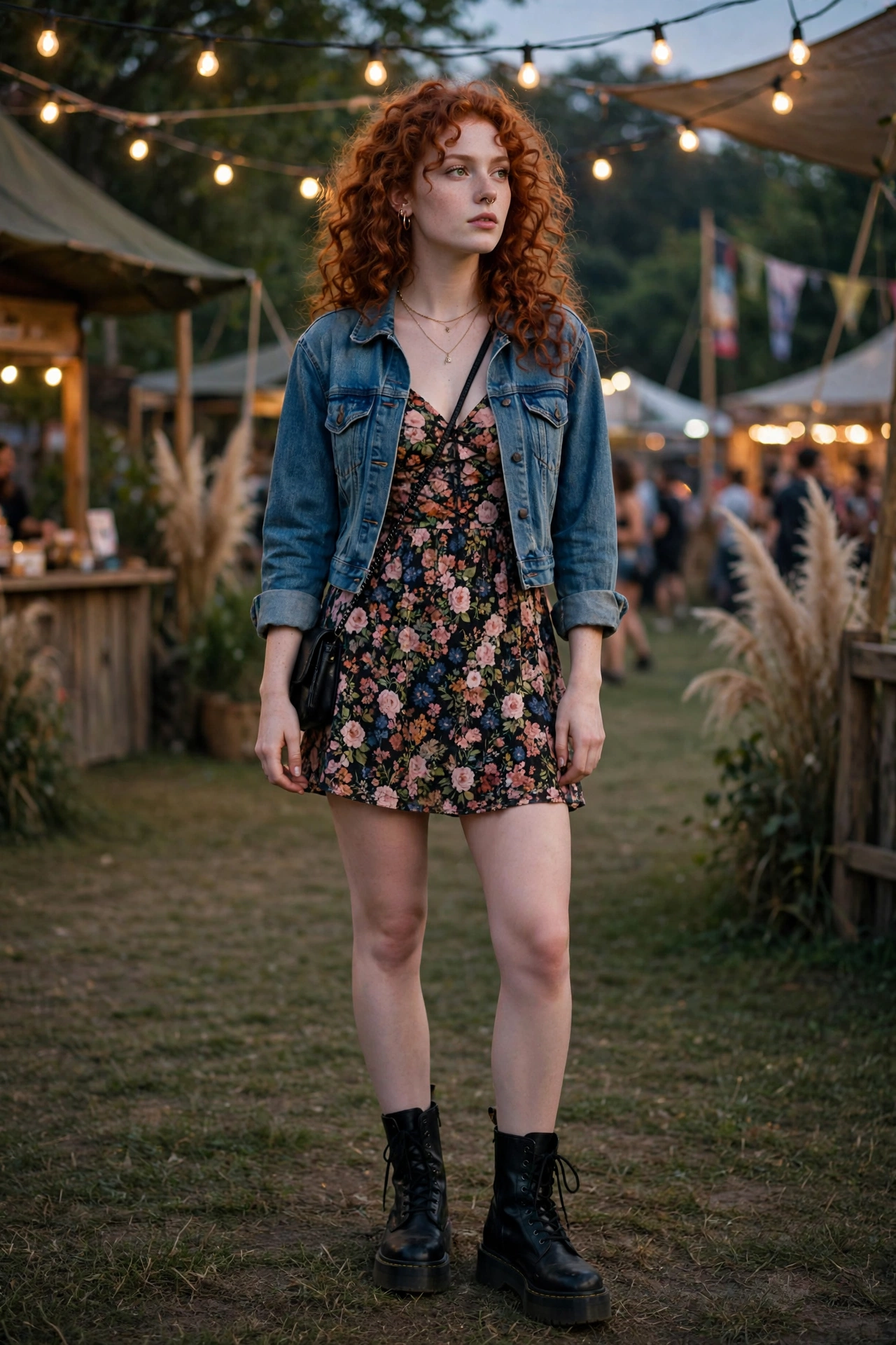 Black combat boots with floral mini dress edgy outfit