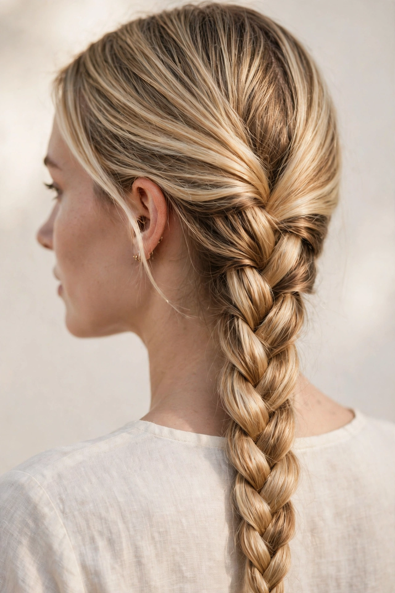 Woman with a classic French braid, one of the most timeless braided hairstyle ideas