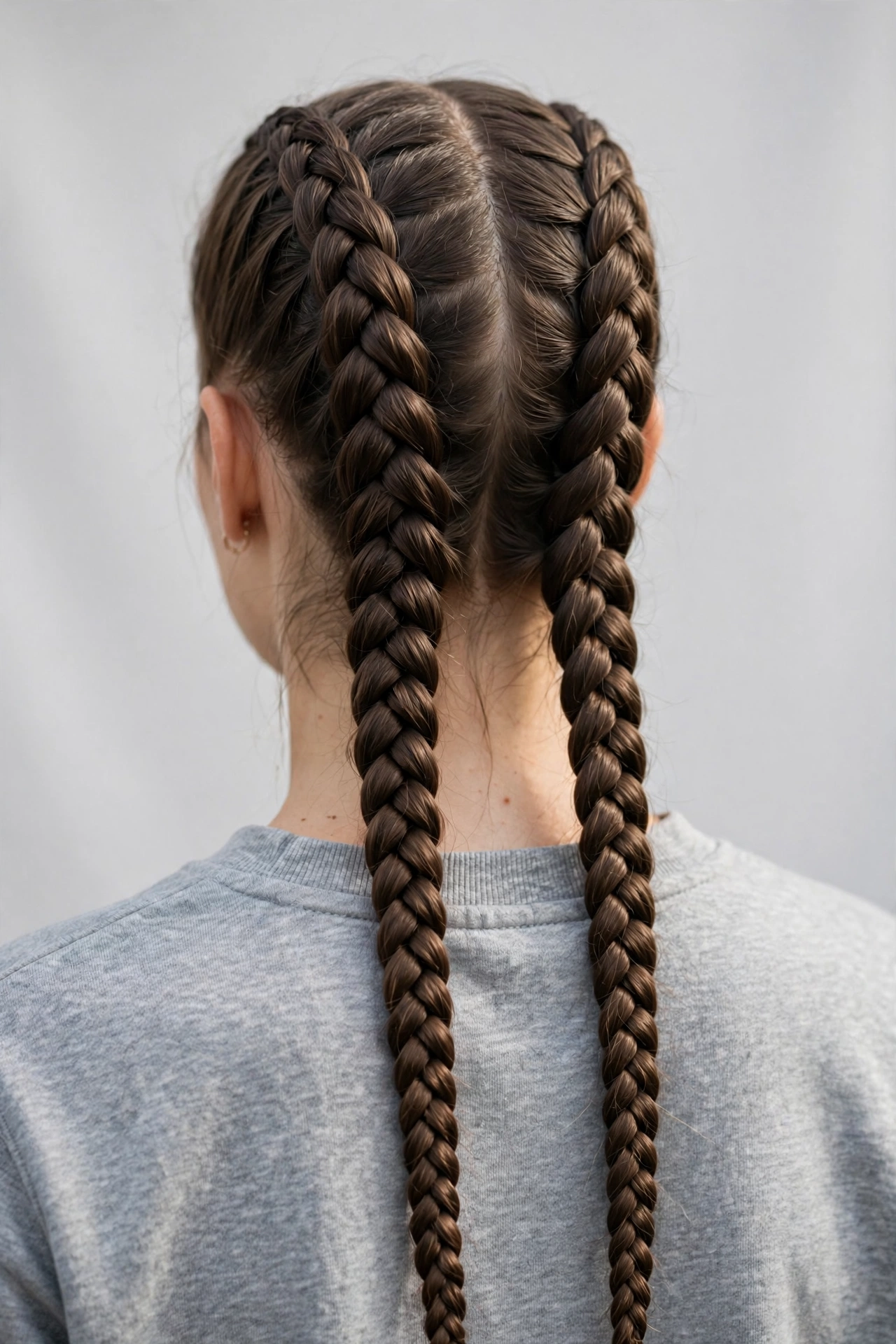 Woman with double Dutch boxer braids, a sporty braided hairstyle idea