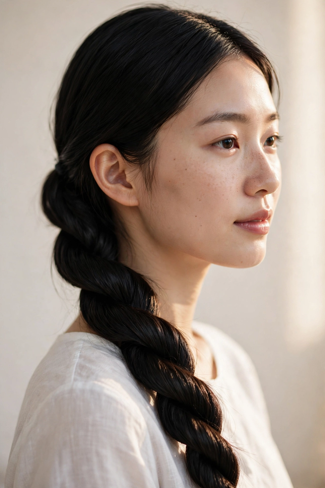 Woman with a rope twist braid, a sleek braided hairstyle idea