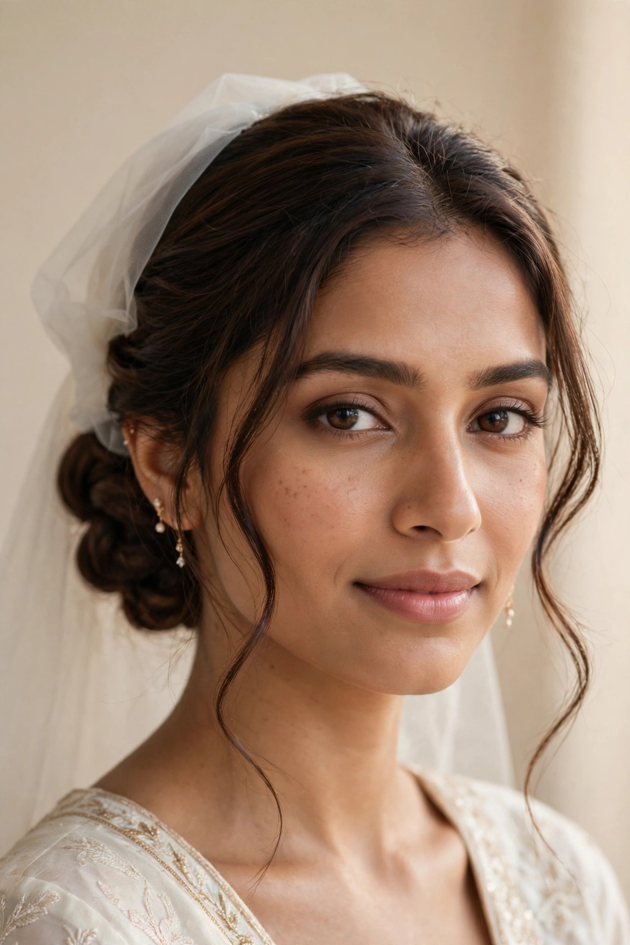 Bride with a romantic low chignon and soft veil, one of the best bridal hairstyle ideas