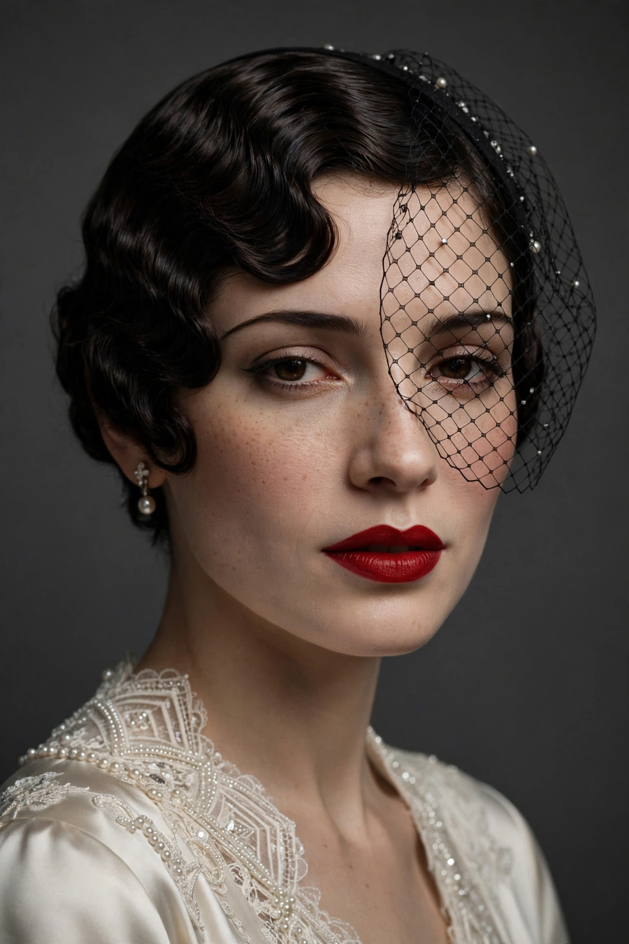 Bride with vintage finger waves and a birdcage veil, a glamorous retro bridal hairstyle idea