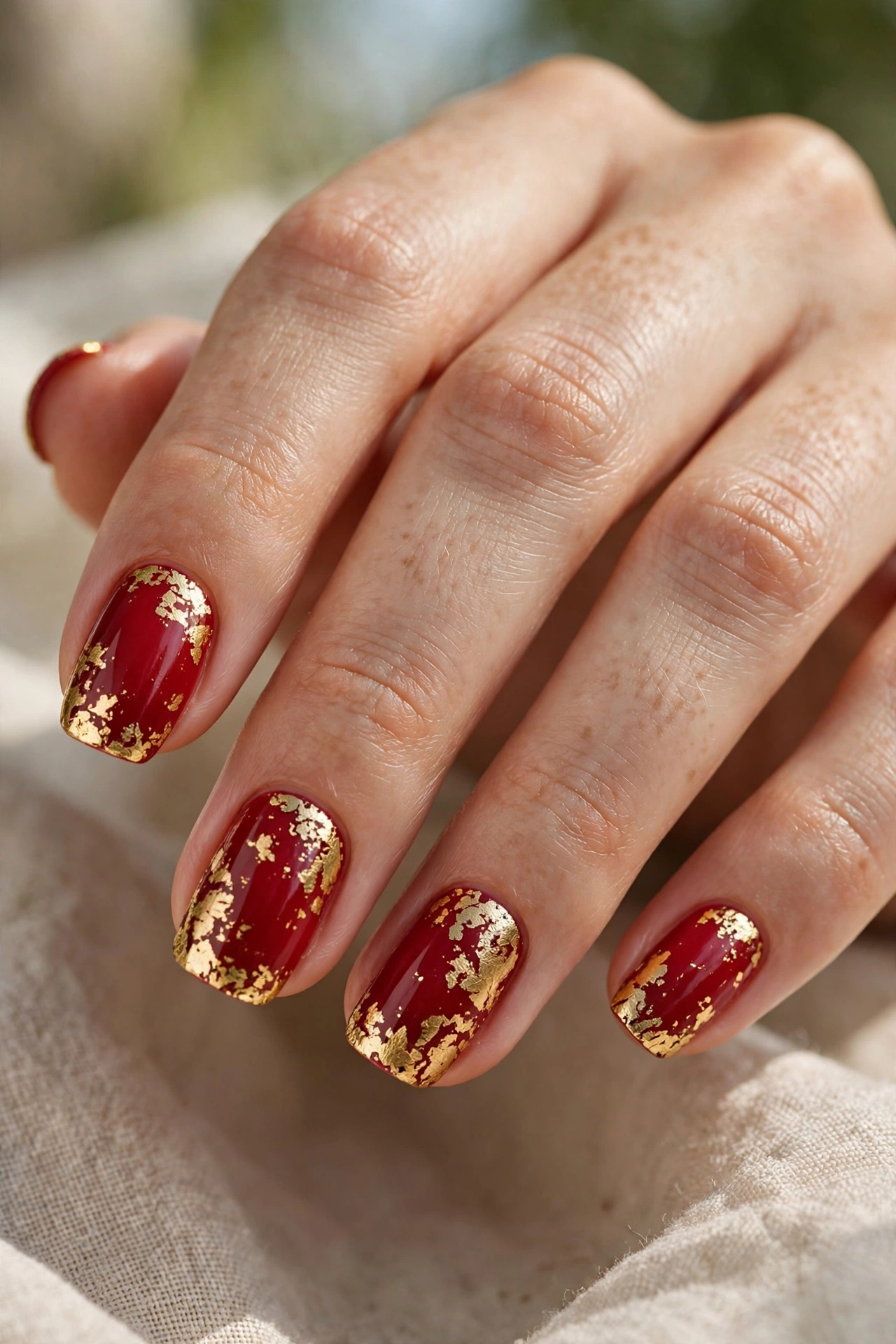 classic red gold foil nails christmas nail designs