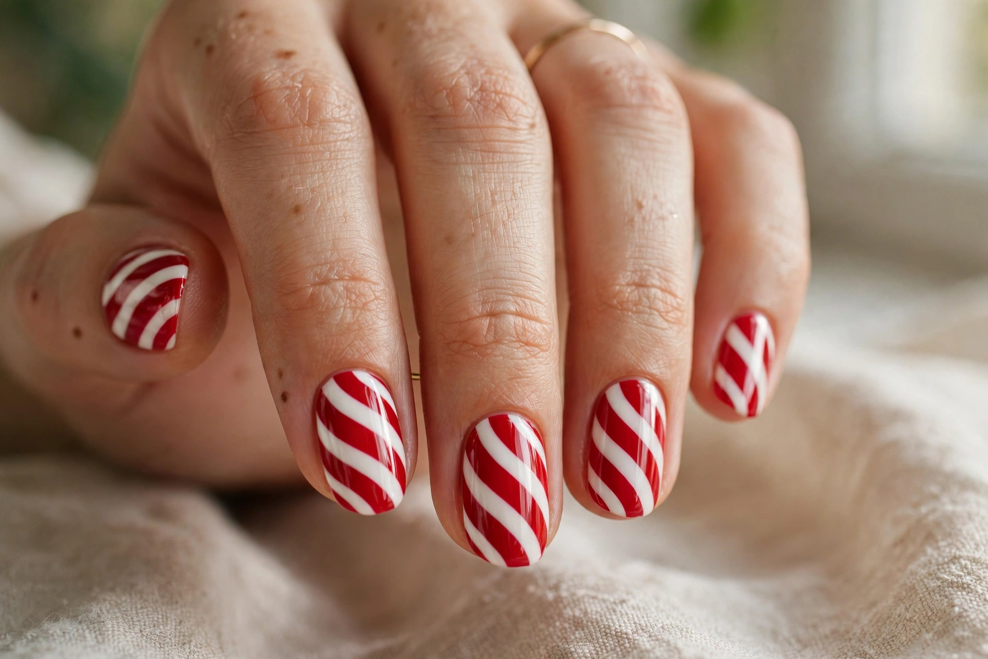 candy cane stripe accent nails christmas nail designs