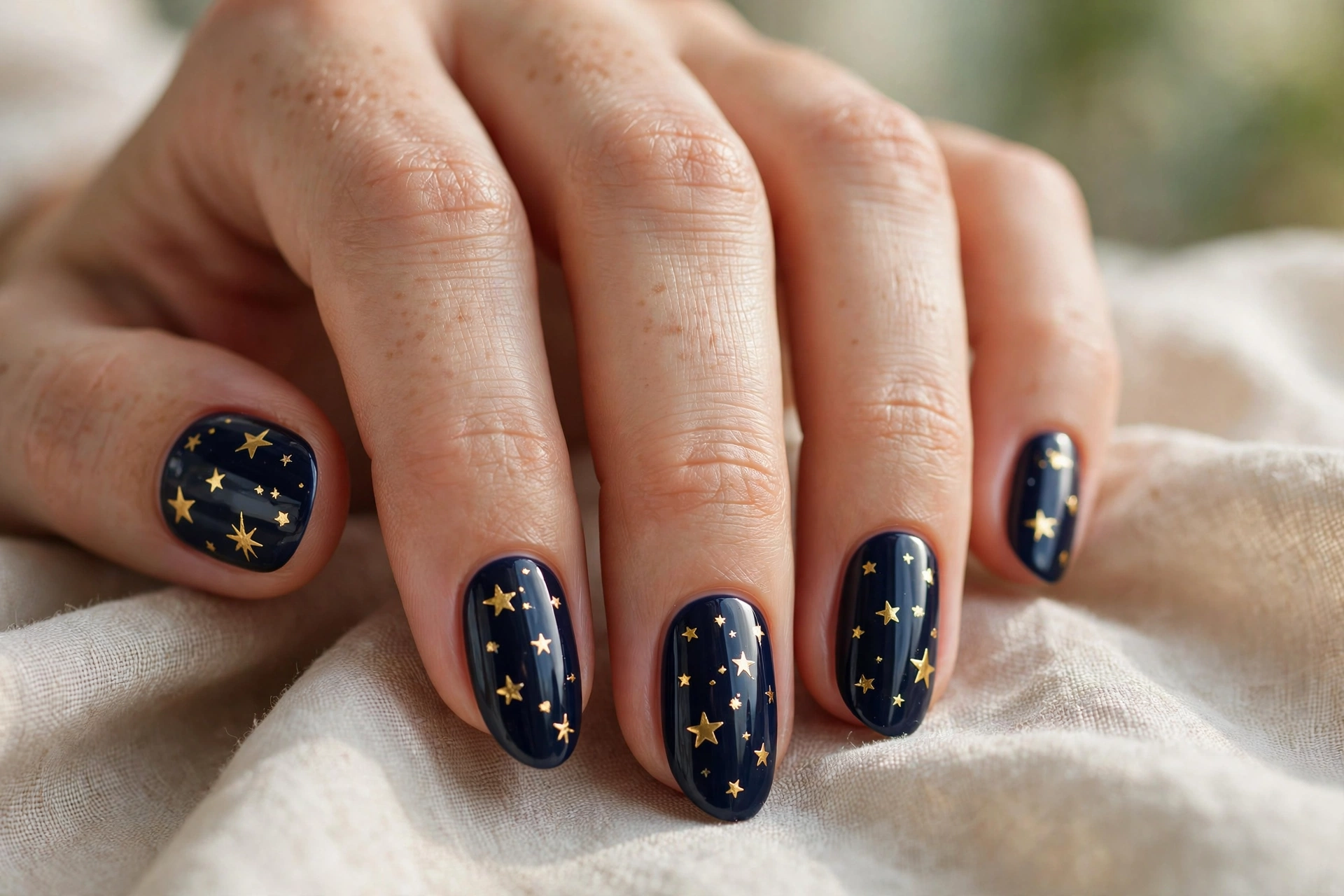 midnight navy gold stars christmas nail designs