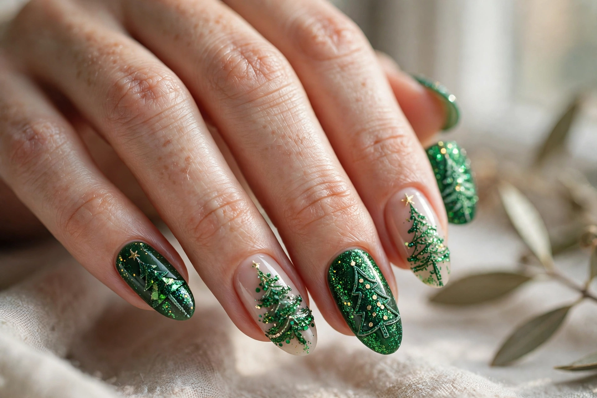 christmas tree green glitter nails christmas nail designs