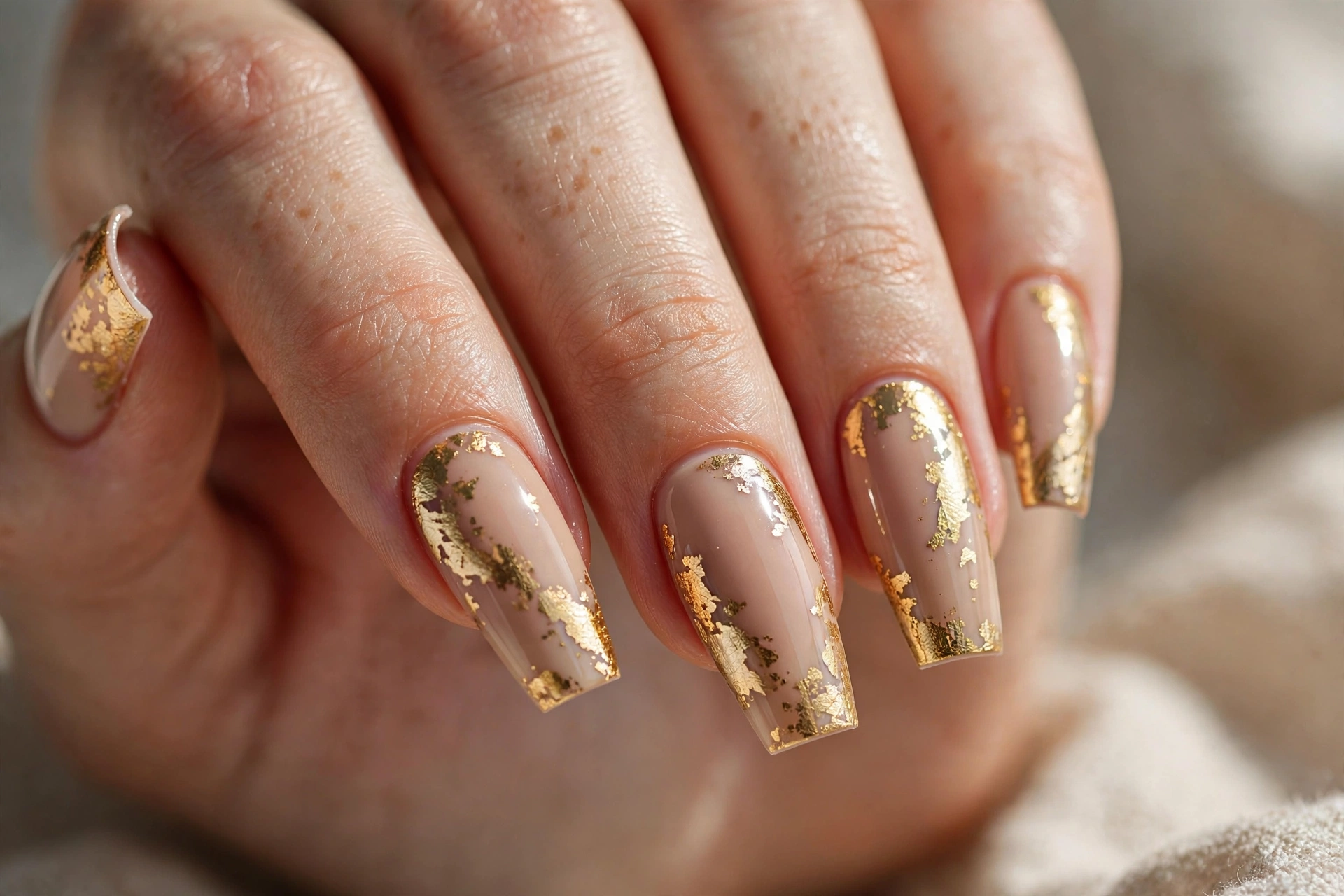 nude gold foil coffin nails coffin nail designs