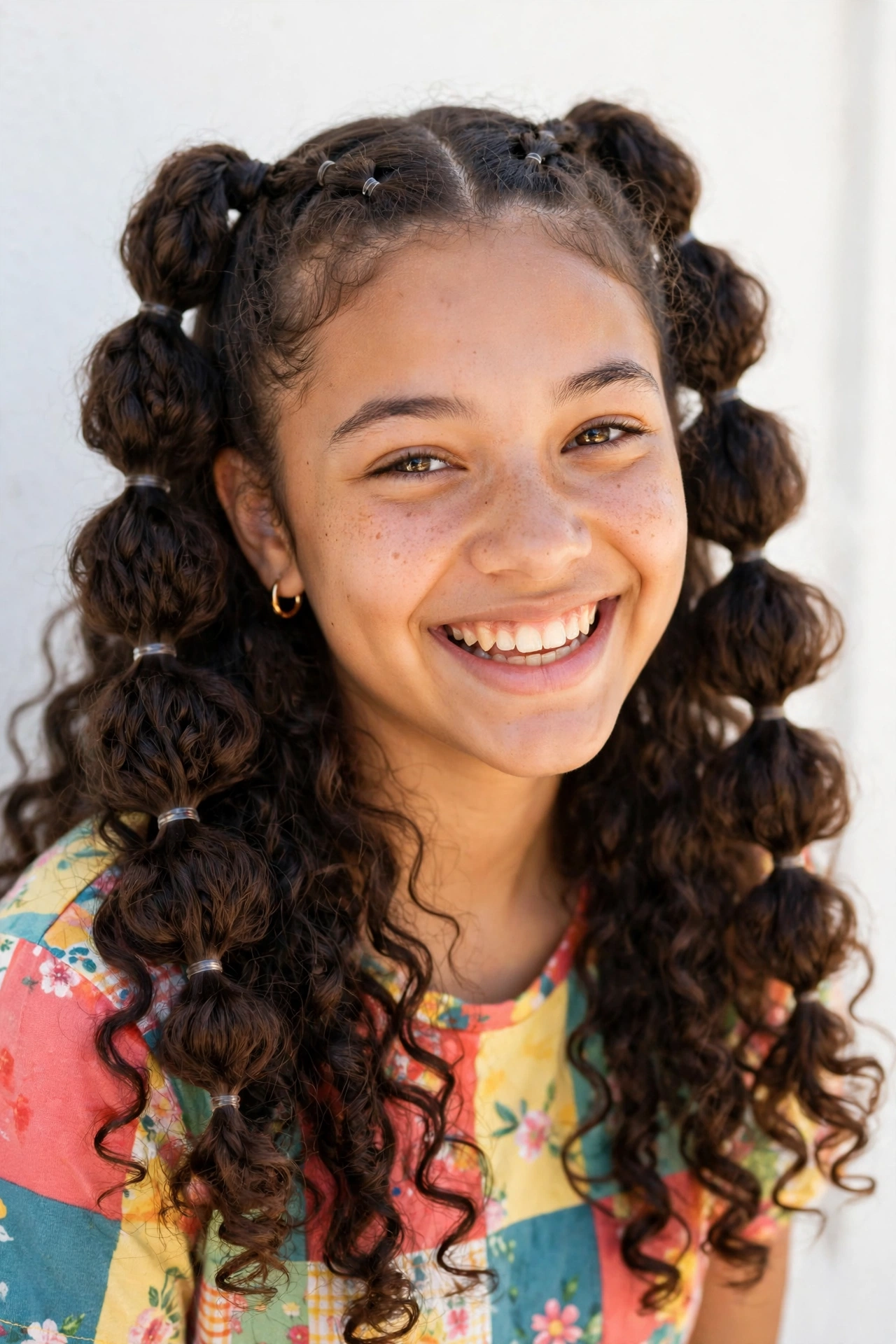 Teen girl with bubble braids, a playful school hairstyle