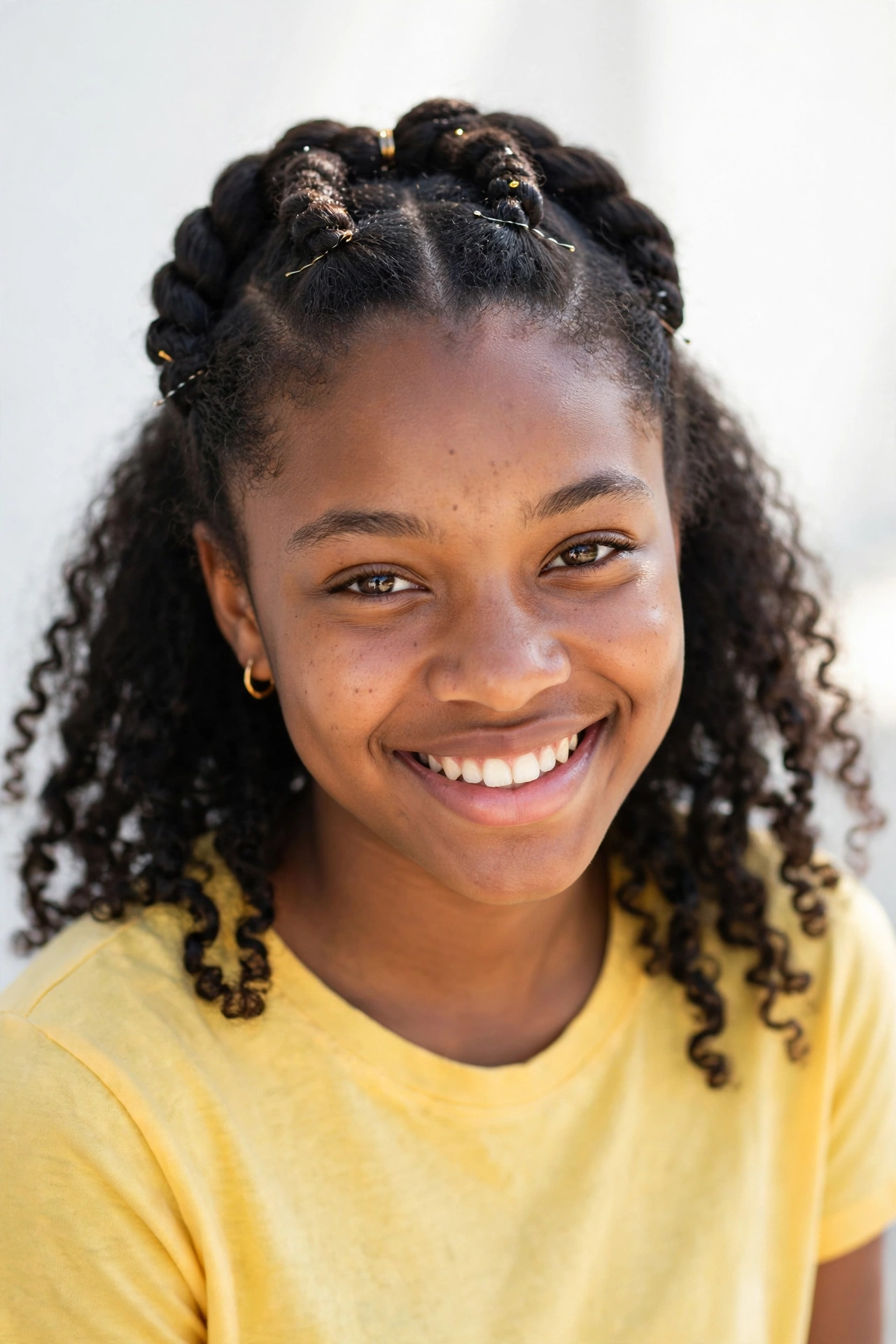 Teen girl with a twisted half-up hairstyle, an easy school hairstyle