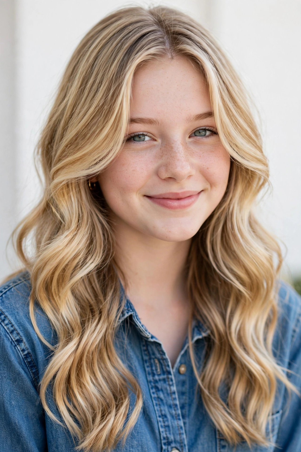 Teen girl with loose waves and face-framing layers, a pretty school hairstyle