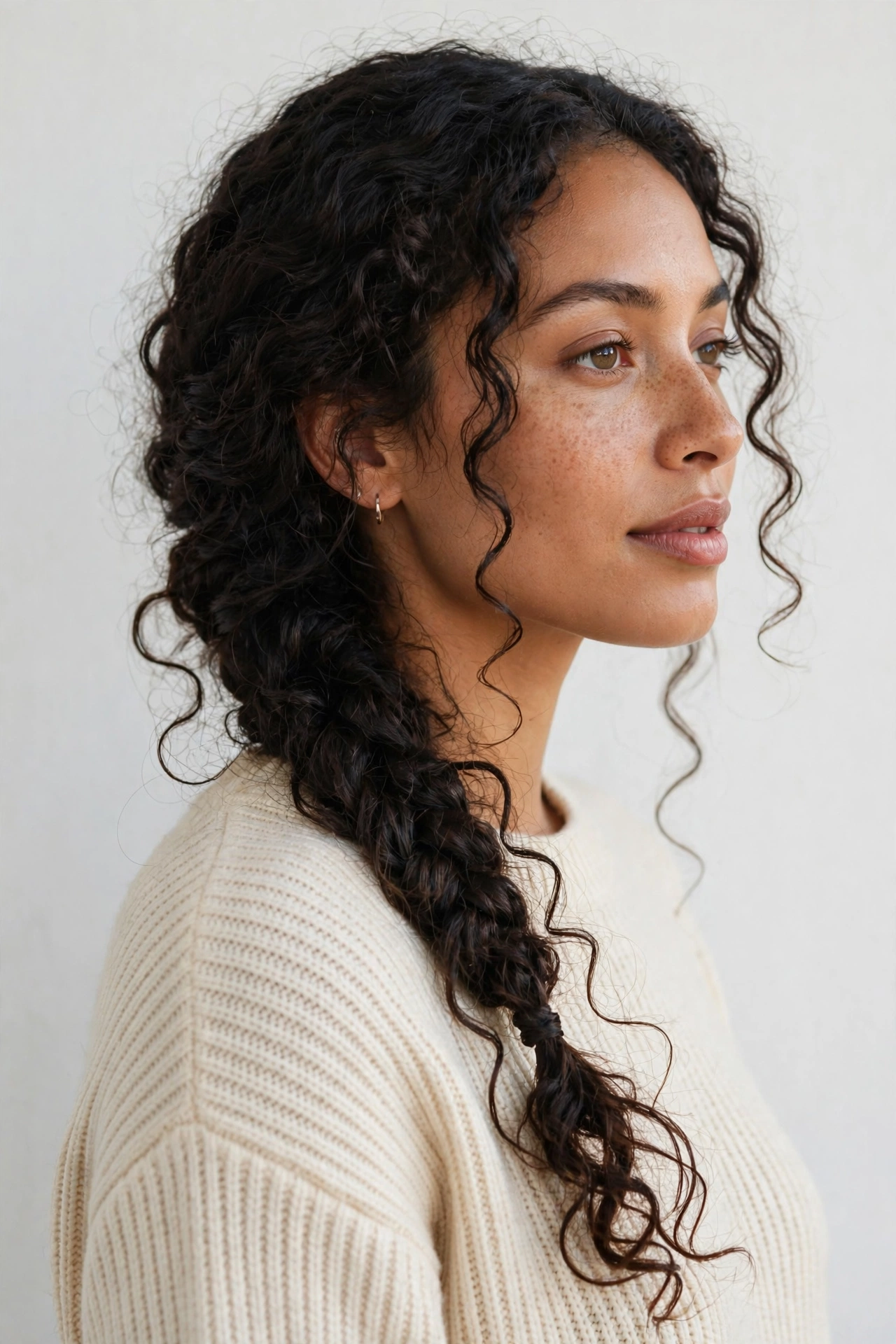Loose side braid over one shoulder, an easy 5 minute hairstyle for long hair