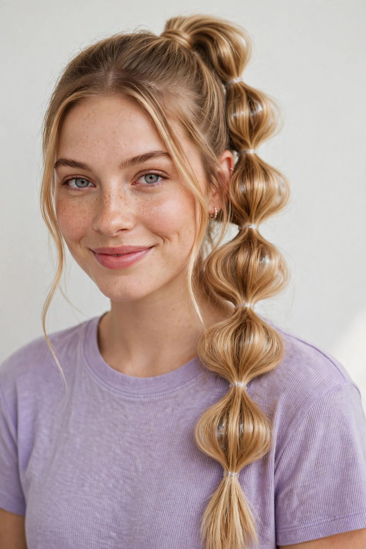 Bubble ponytail with puffed sections, a fun easy 5 minute hairstyle