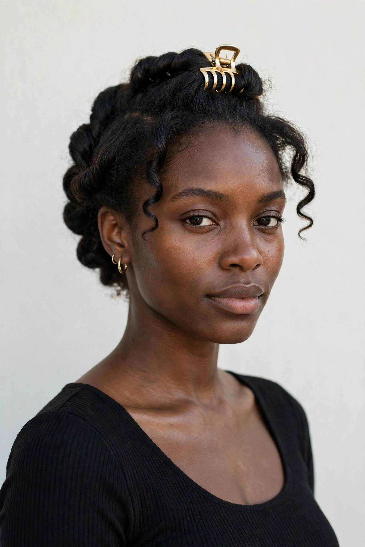 French twist held with a claw clip, an elegant easy 5 minute hairstyle