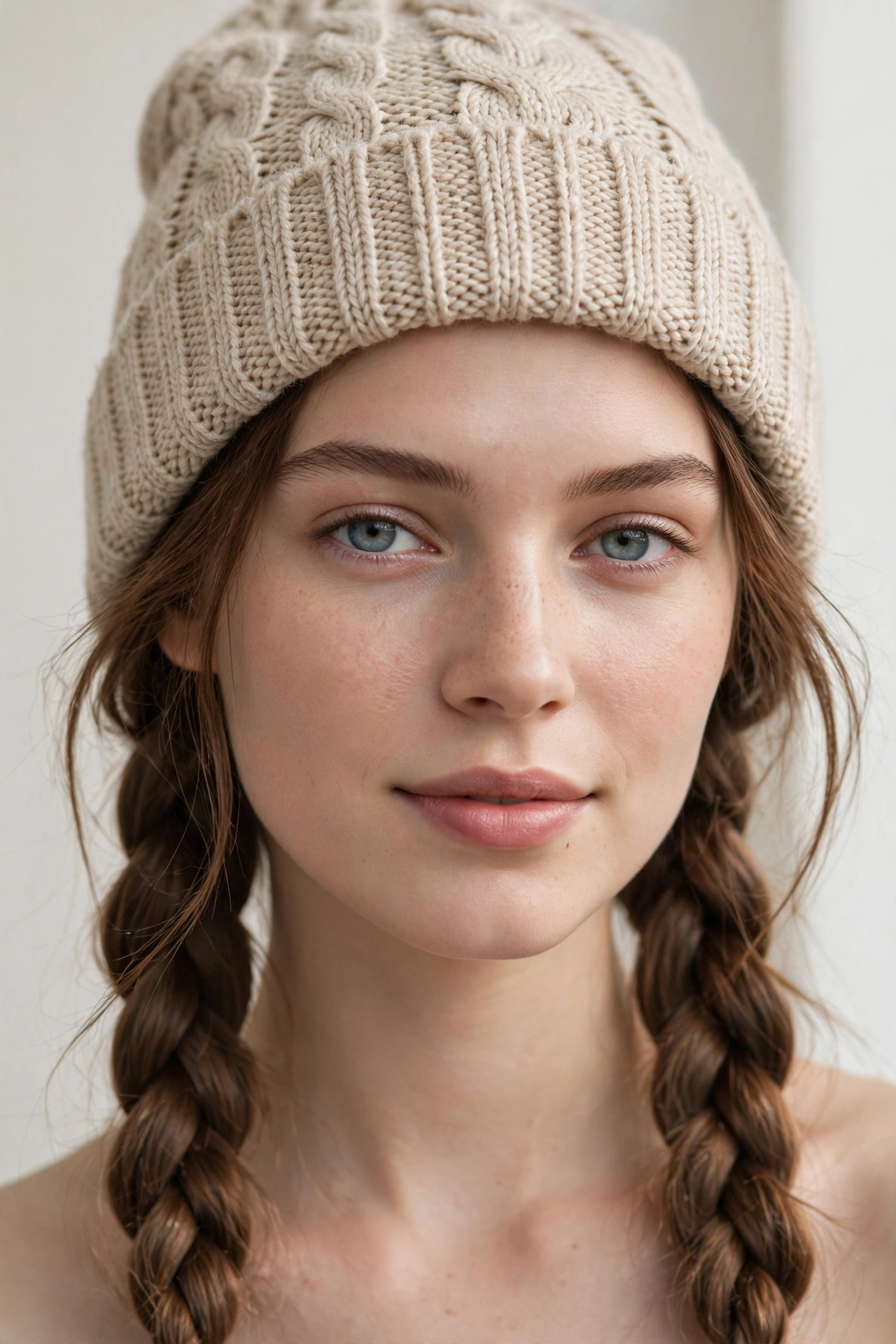 Woman with beanie-proof braided pigtails, one of the most playful fall hairstyles for women