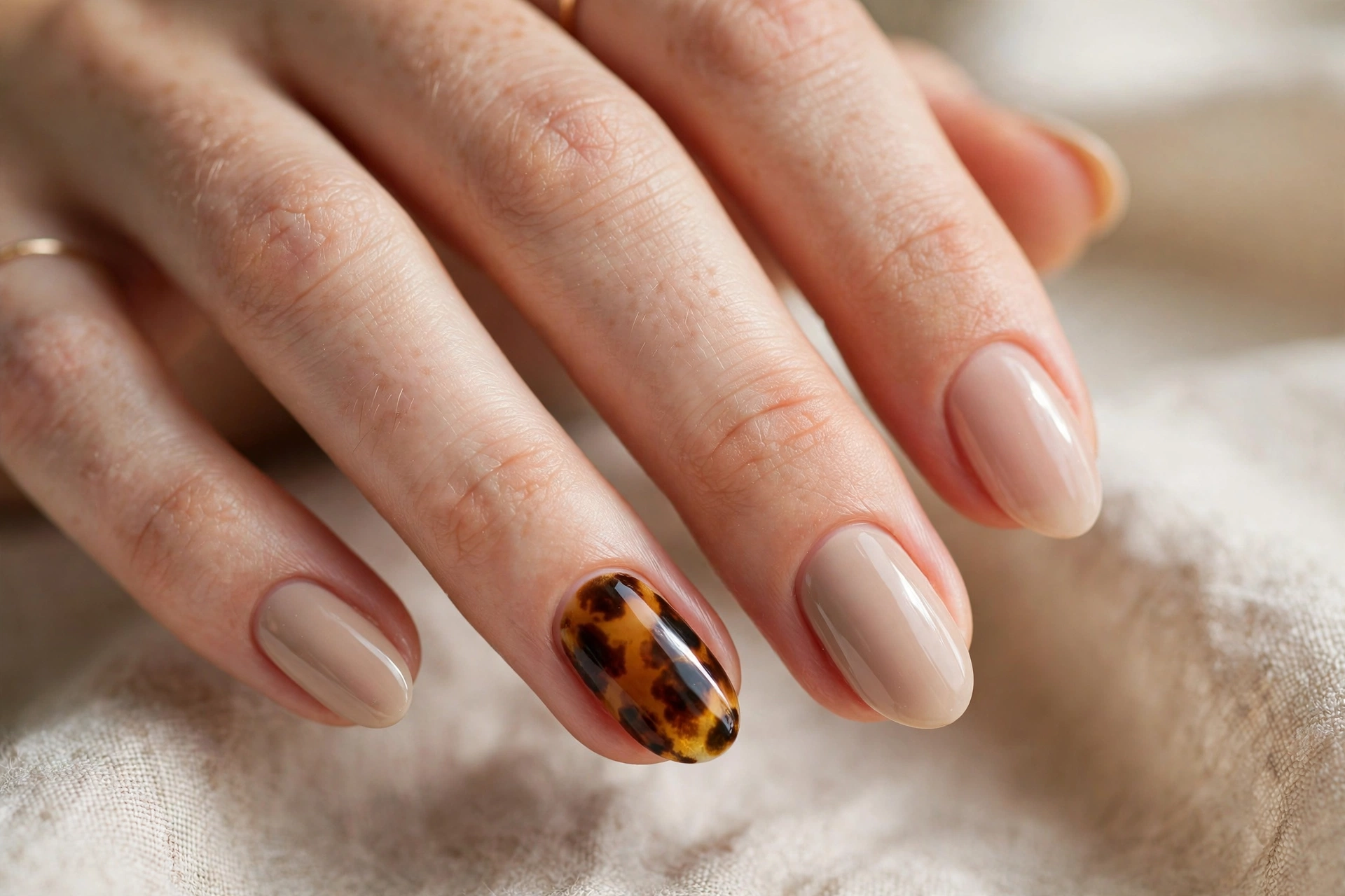 Tortoiseshell accent fall nail designs with amber and brown mottled pattern