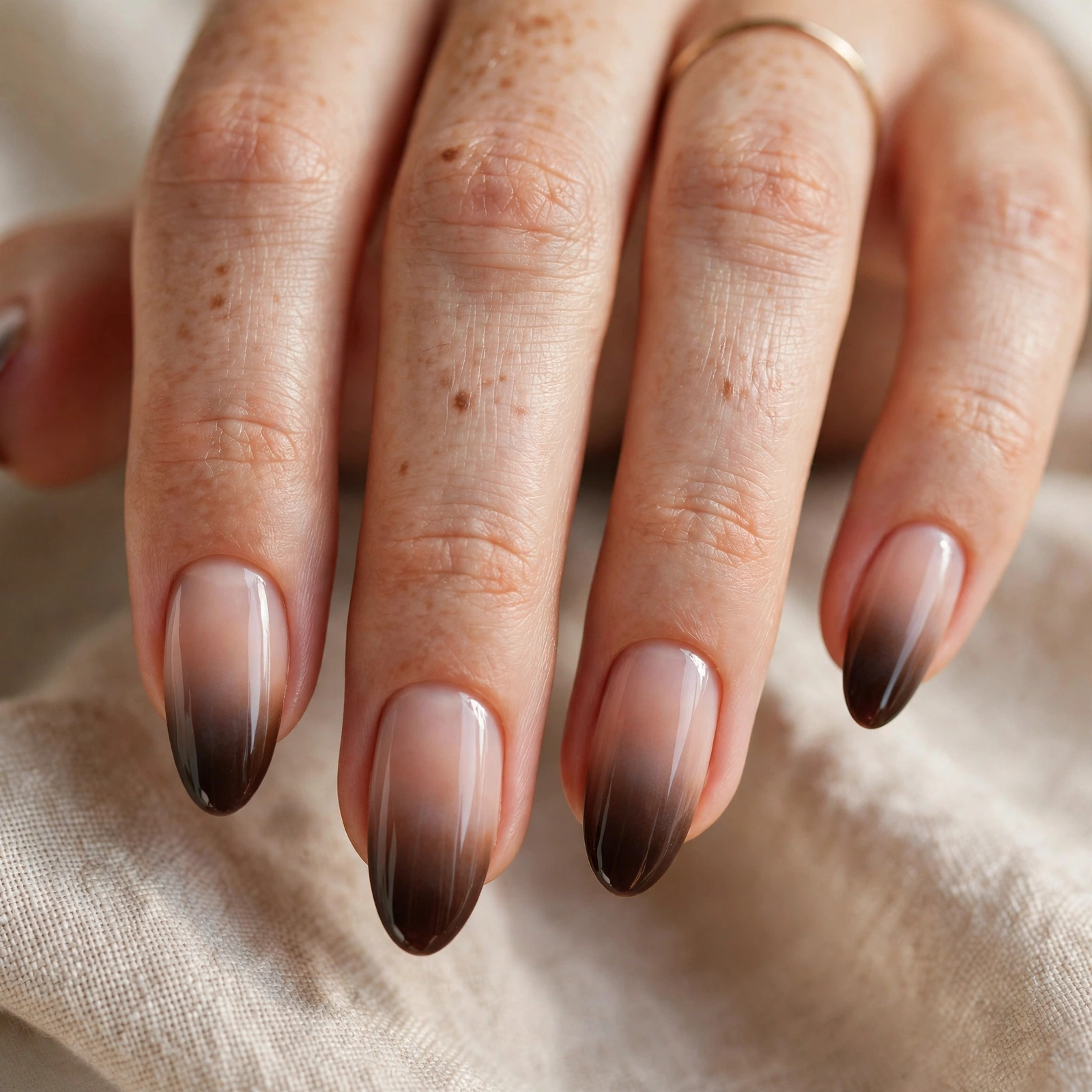 Espresso French ombré fall nail designs fading from nude to brown