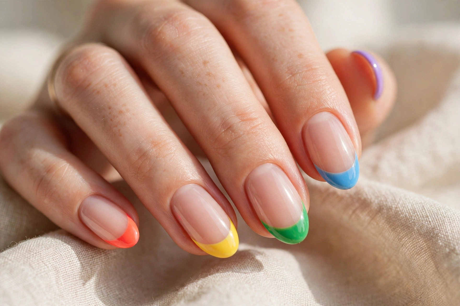 Coloured French tip nail designs with vibrant tip shades