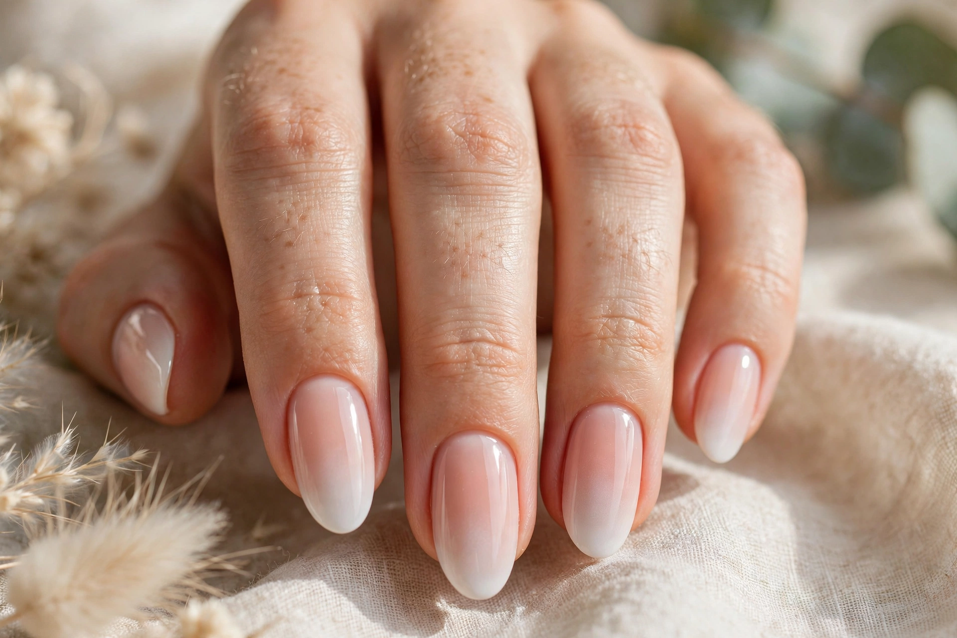 Ombré French fade nail designs blending nude into white tips