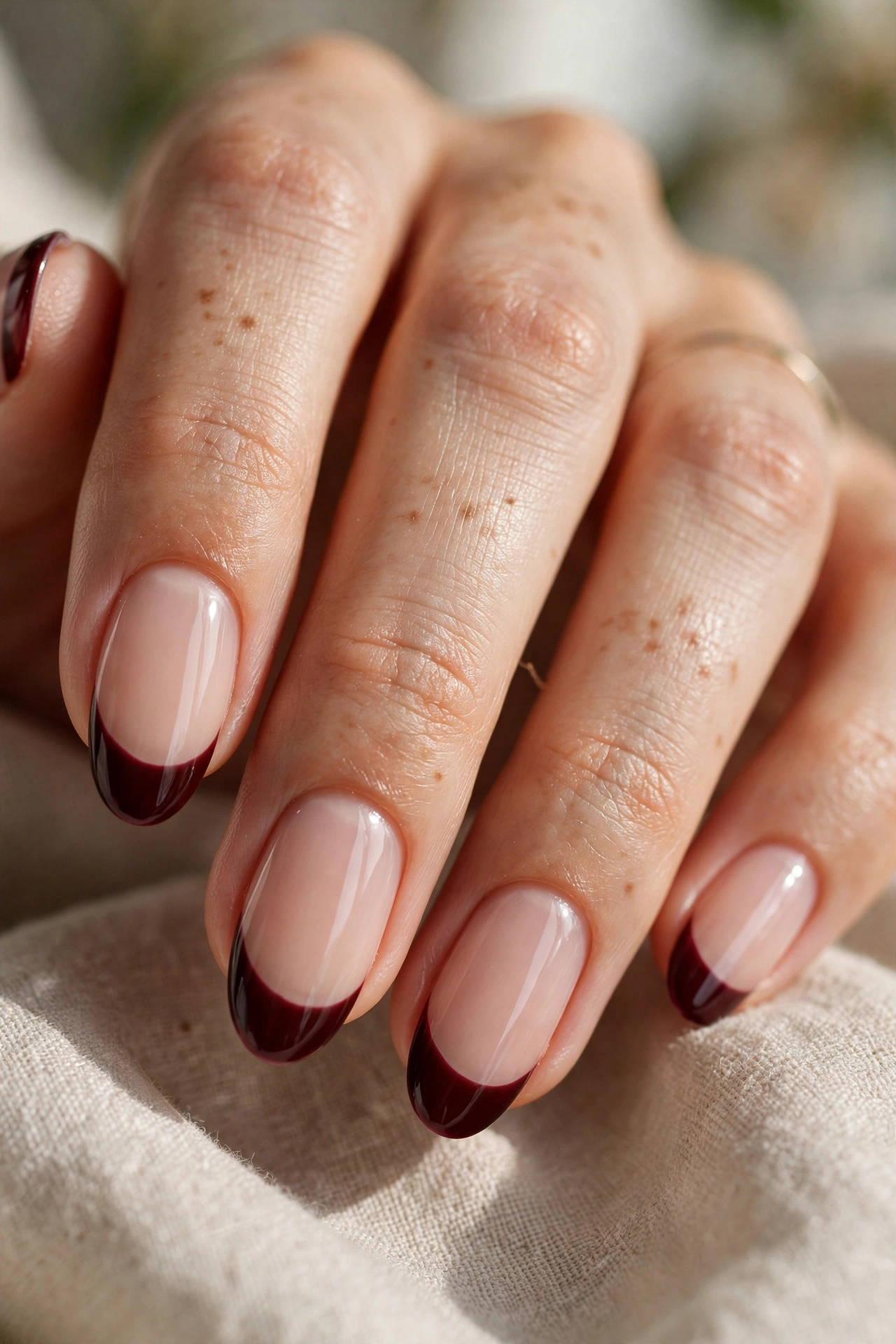 Burgundy French tip nail designs for a rich autumn manicure
