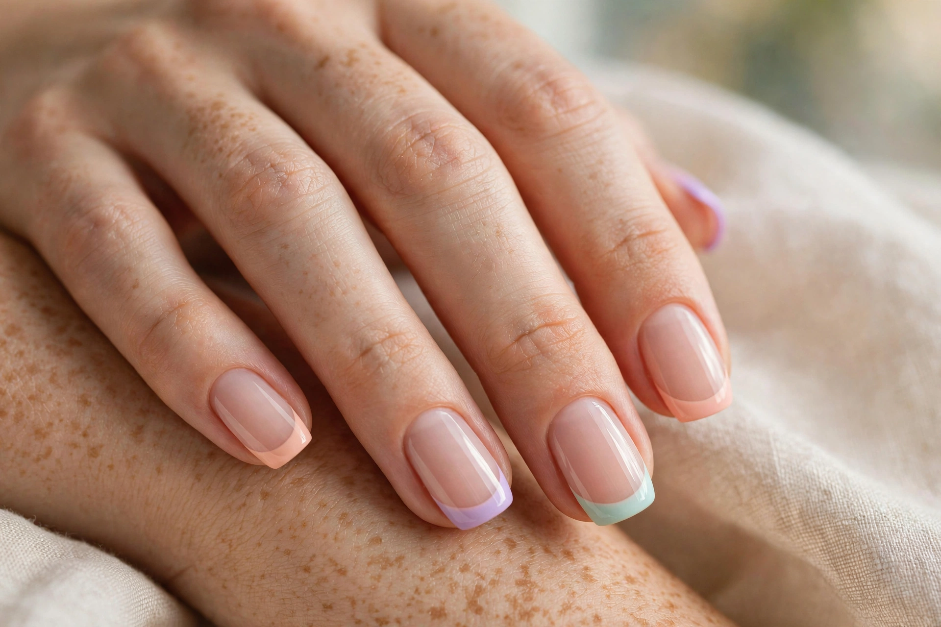 Pastel French tip nail designs with soft candy-coloured tips