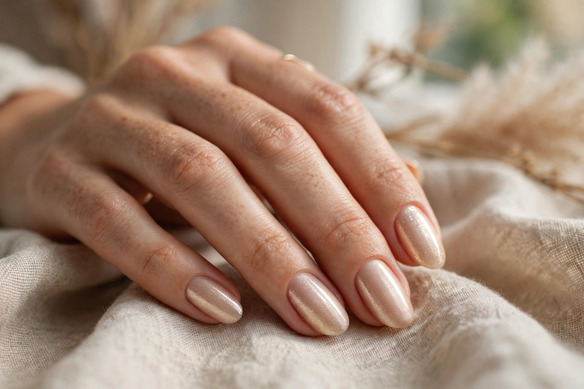 Subtle champagne shimmer glitter nail designs elegant understated sparkle