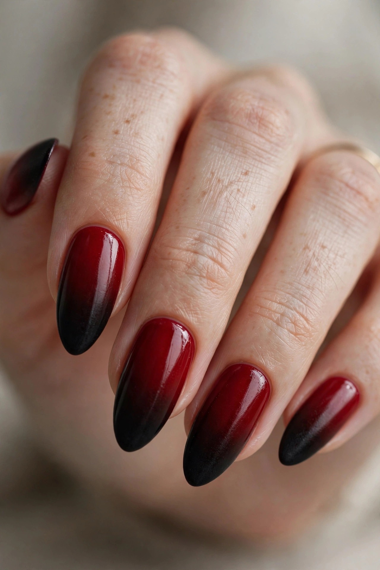 Vampire red and black ombre halloween nail designs with dark gradient