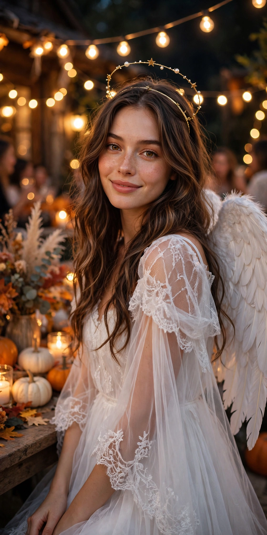 Sweet angel halloween party outfit for women with feather wings and halo