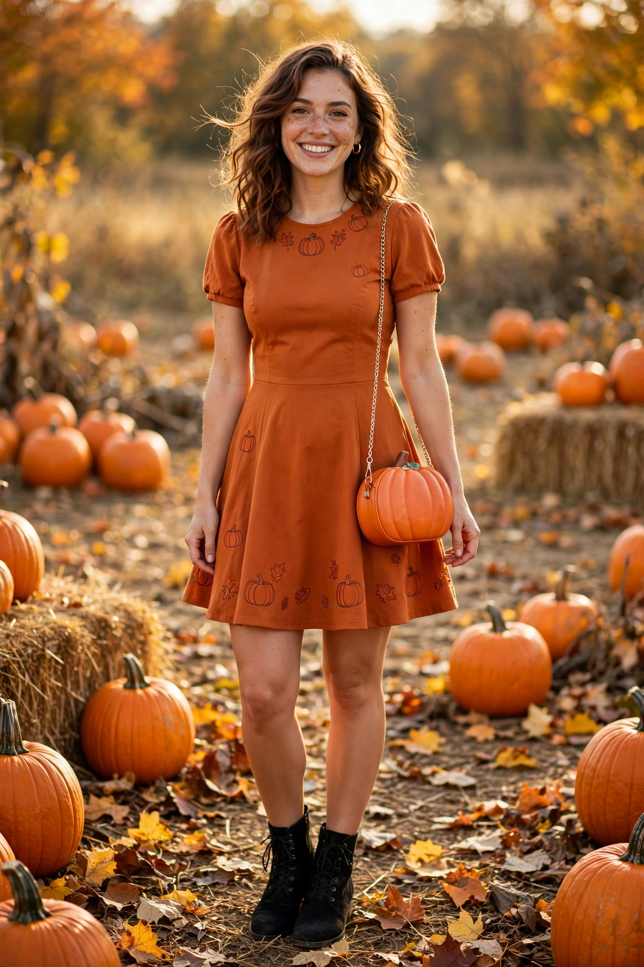 Pumpkin orange skater dress halloween party outfit for women