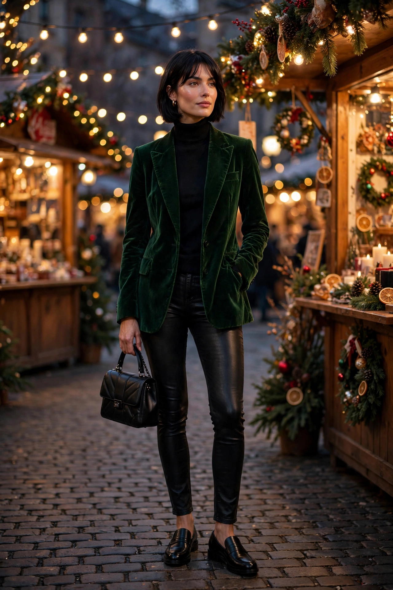Woman in a sherpa jacket with rust corduroy pants and boots