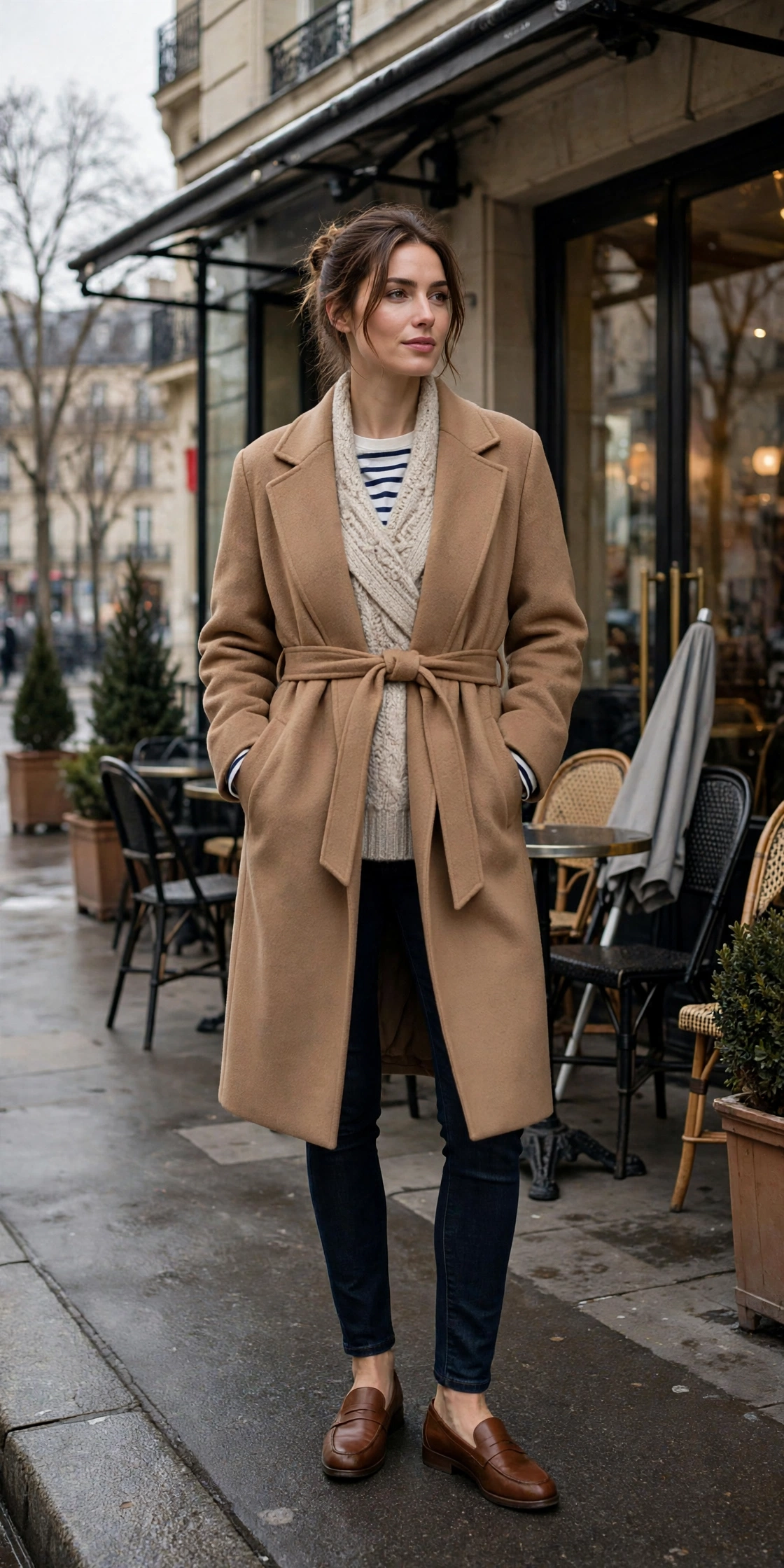 Woman wearing a turtleneck under a floral maxi dress with a faux fur vest and boots