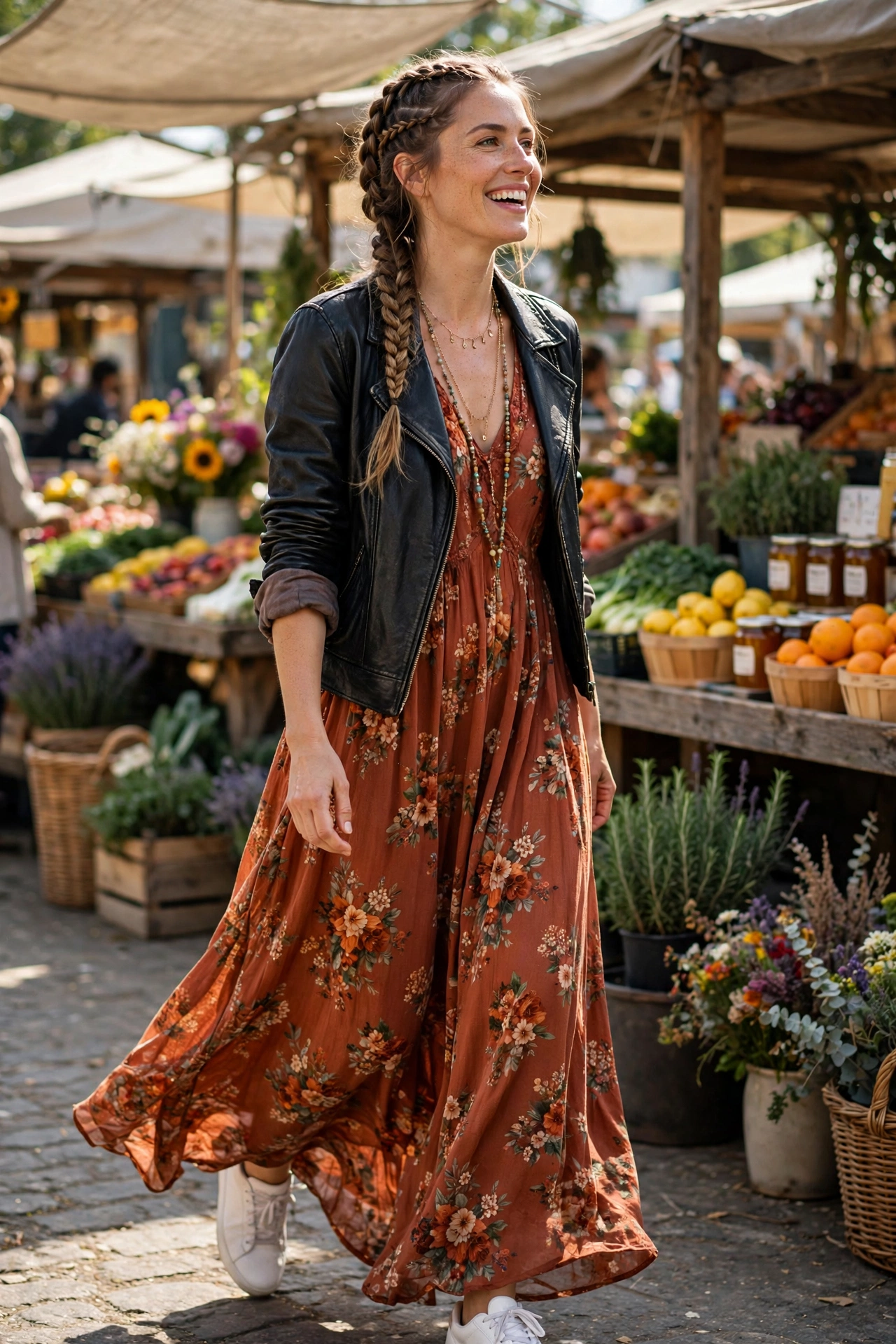 Woman in a quilted leather jacket with jeans and Chelsea boots