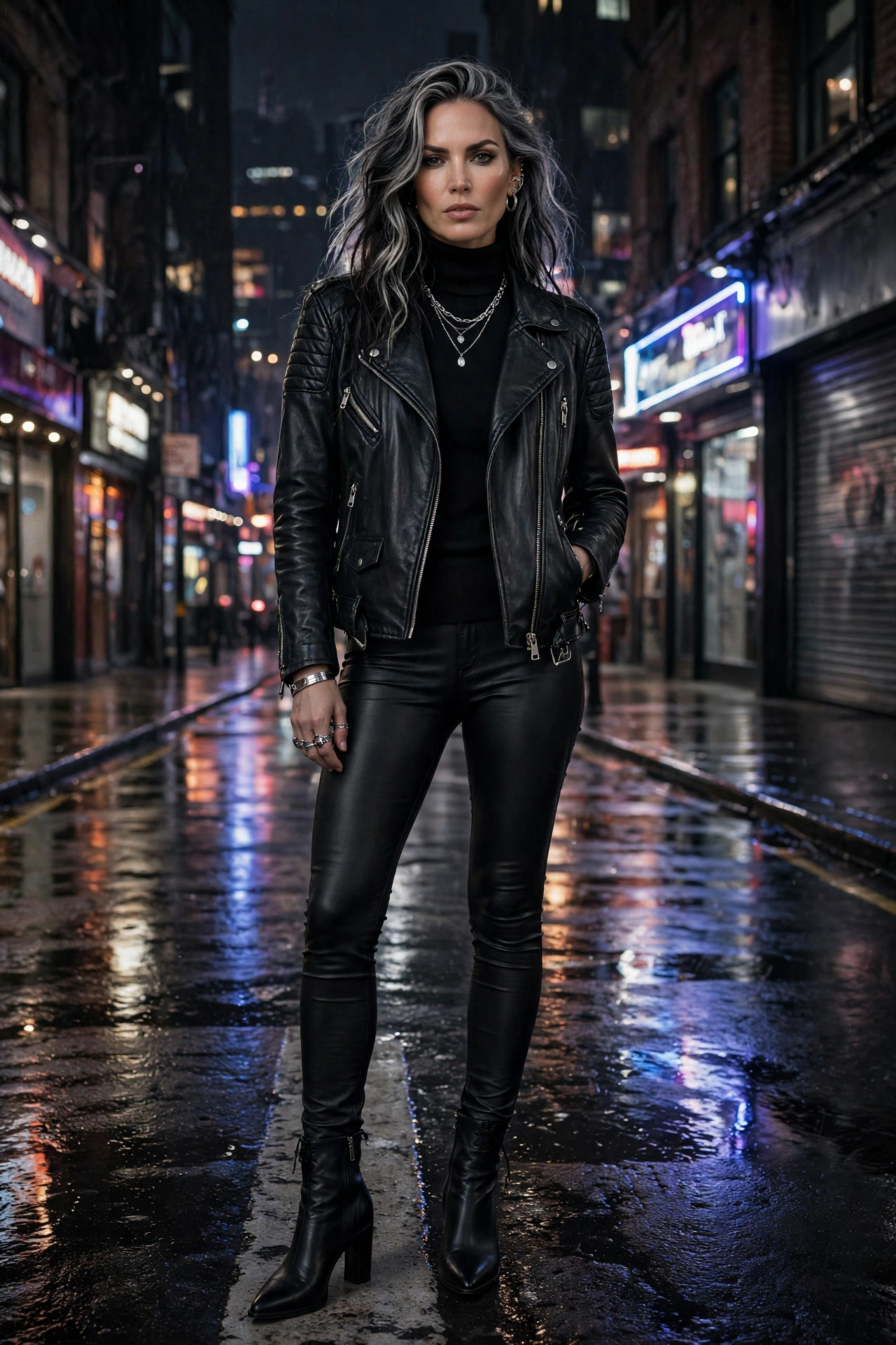 Woman in a tan suede trucker jacket with jeans and boots