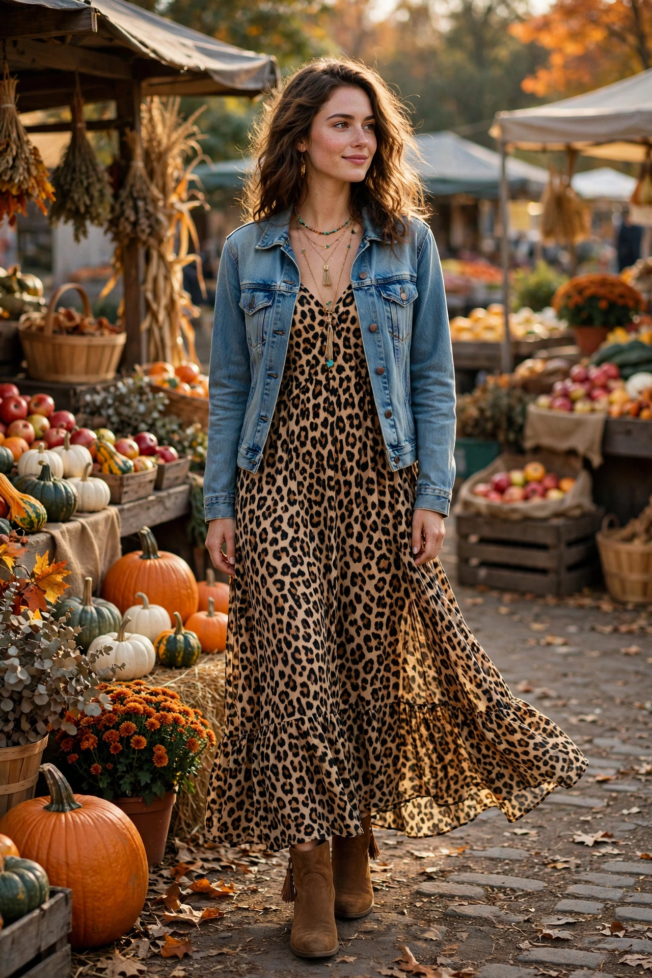 Woman wearing leopard print trousers with a black blazer and heels