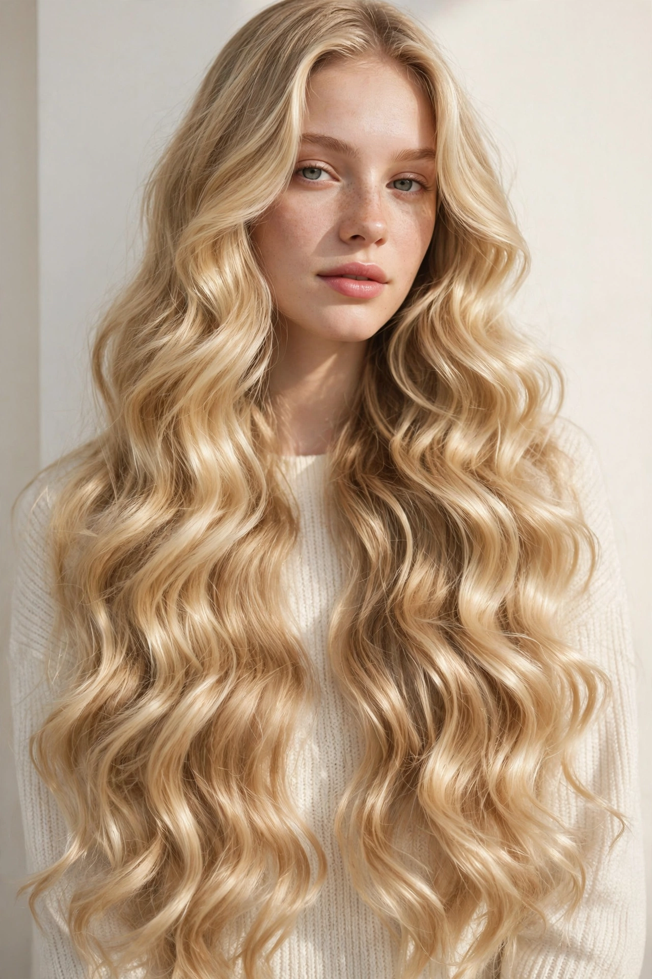 Woman with cascading mermaid waves, a stunning long hair hairstyle idea