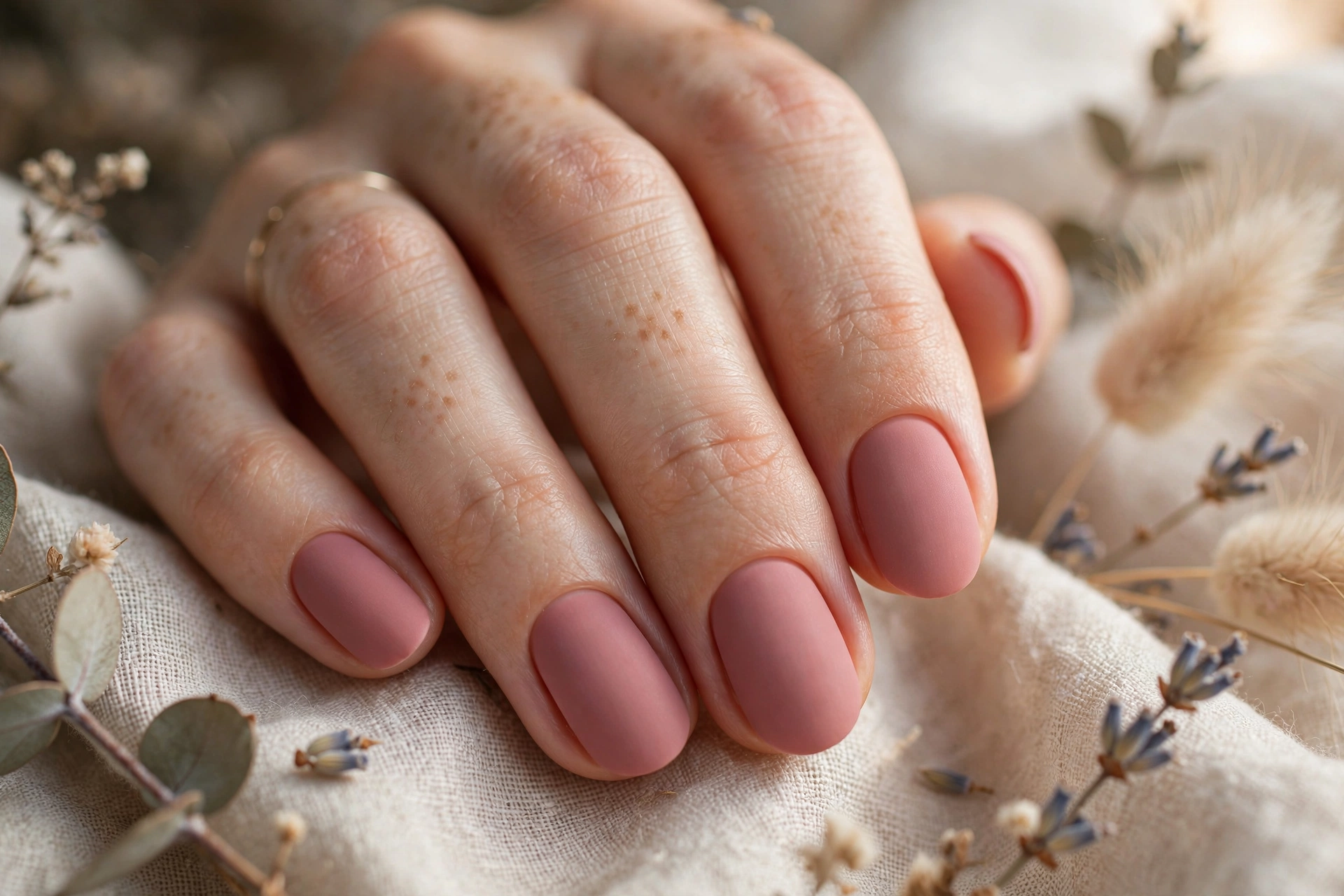 Dusty rose matte nail designs soft pink velvety manicure