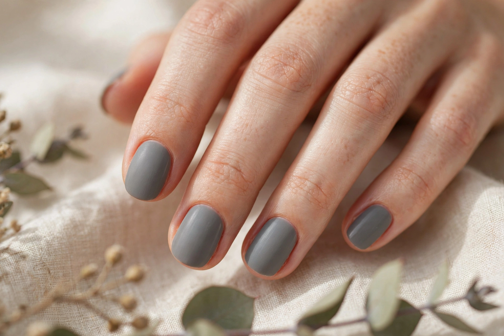 Matte grey nail designs elegant cool toned velvety manicure