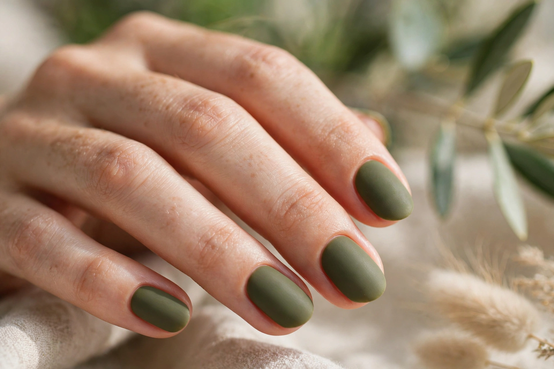 Matte olive green nail designs earthy sophisticated velvety manicure