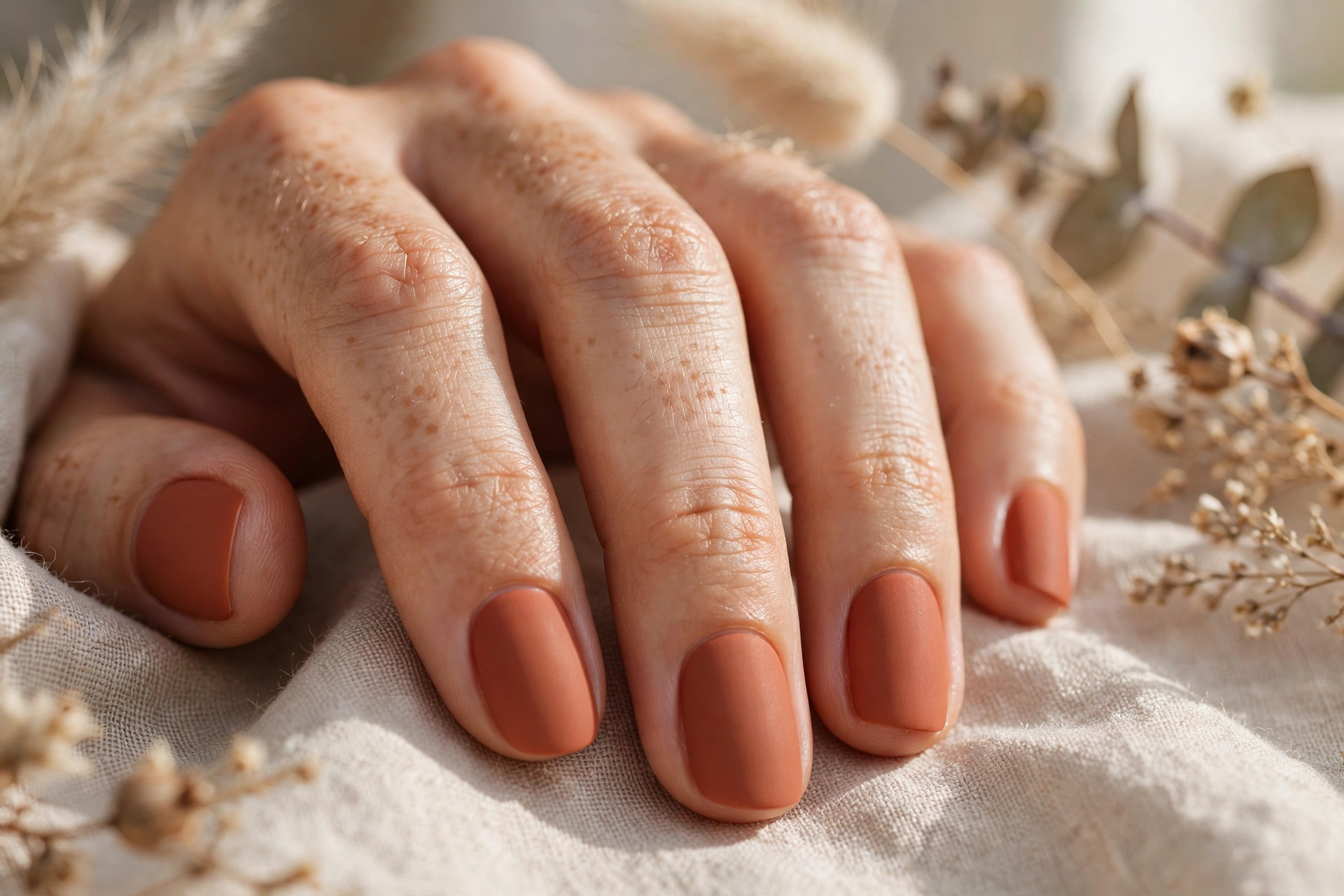 Matte terracotta nail designs warm earthy velvety manicure