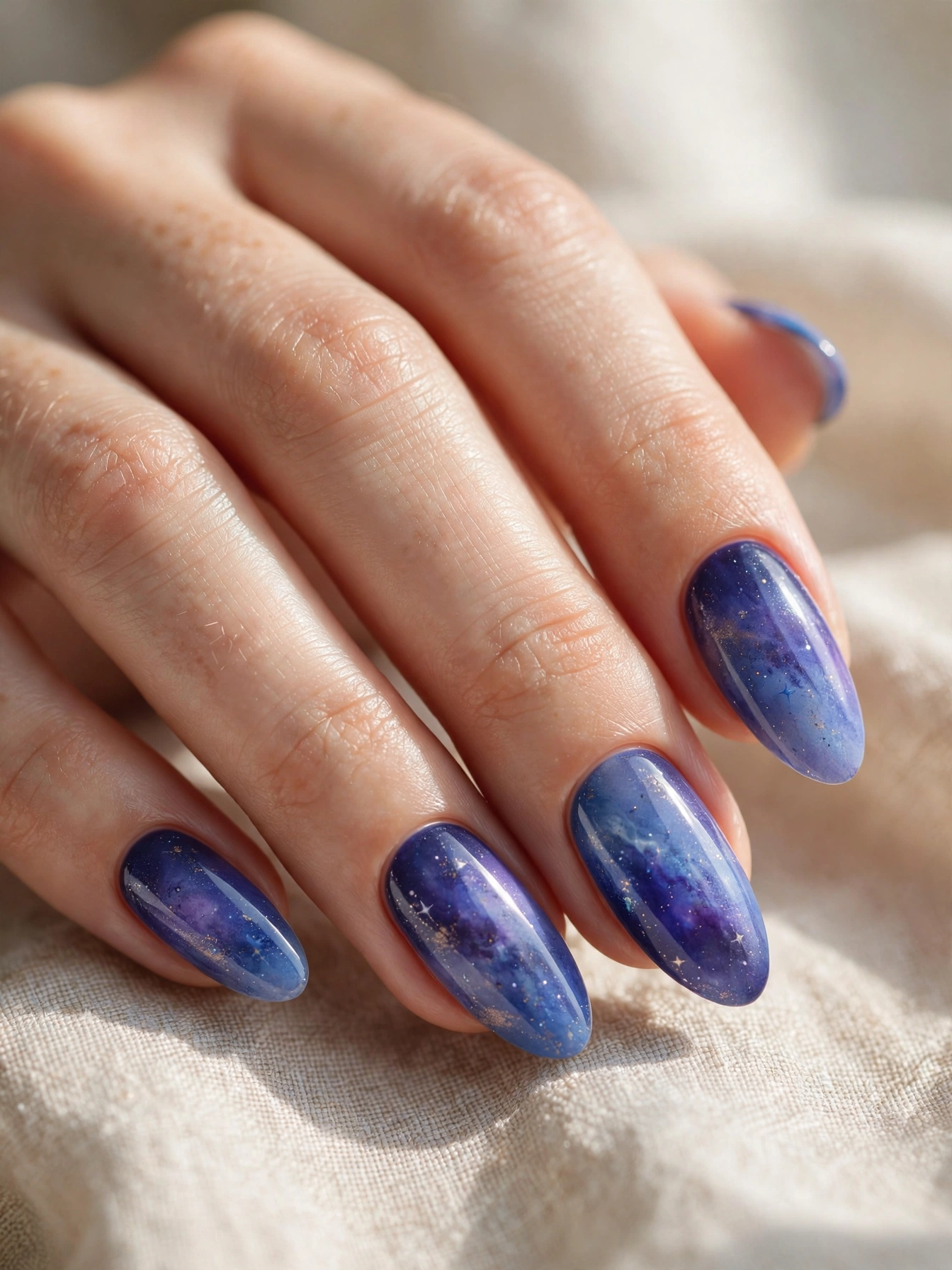Blue and purple galaxy ombre nail designs cosmic gradient fade