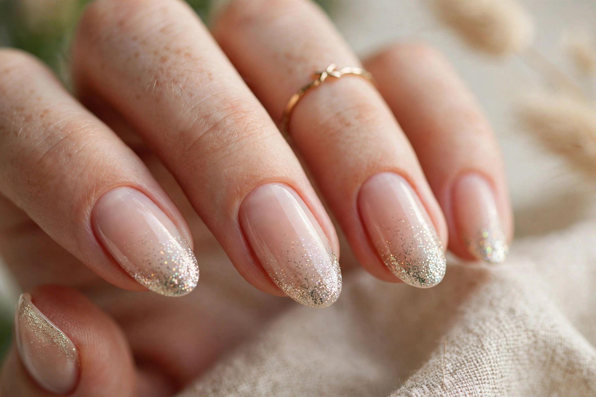 French ombre nail designs with glitter tips sparkling gradient