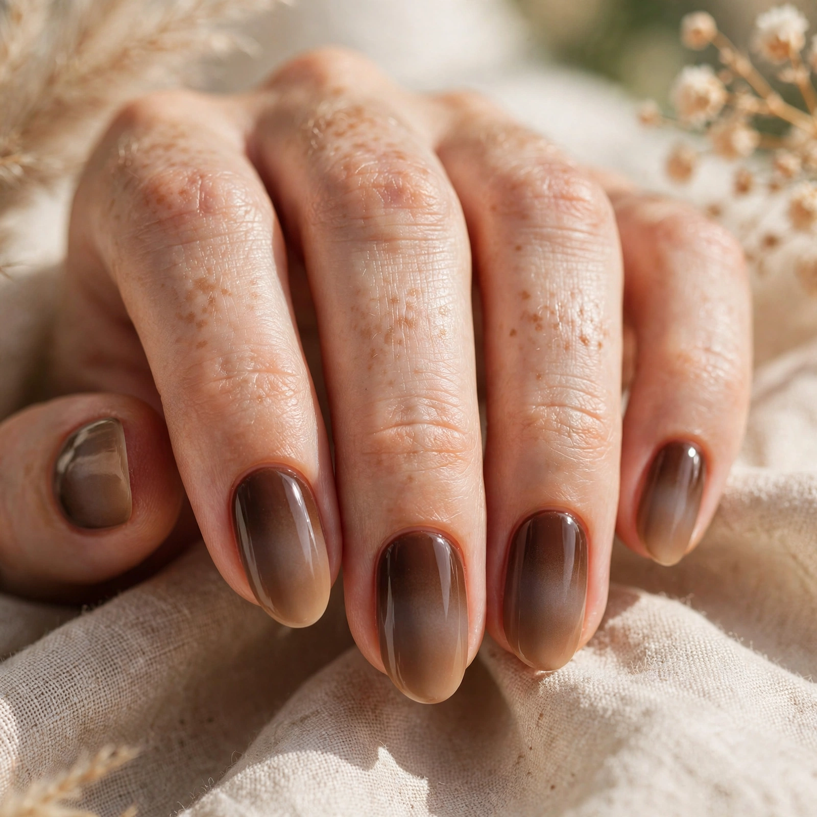 Coffee brown ombre nail designs warm latte gradient fade