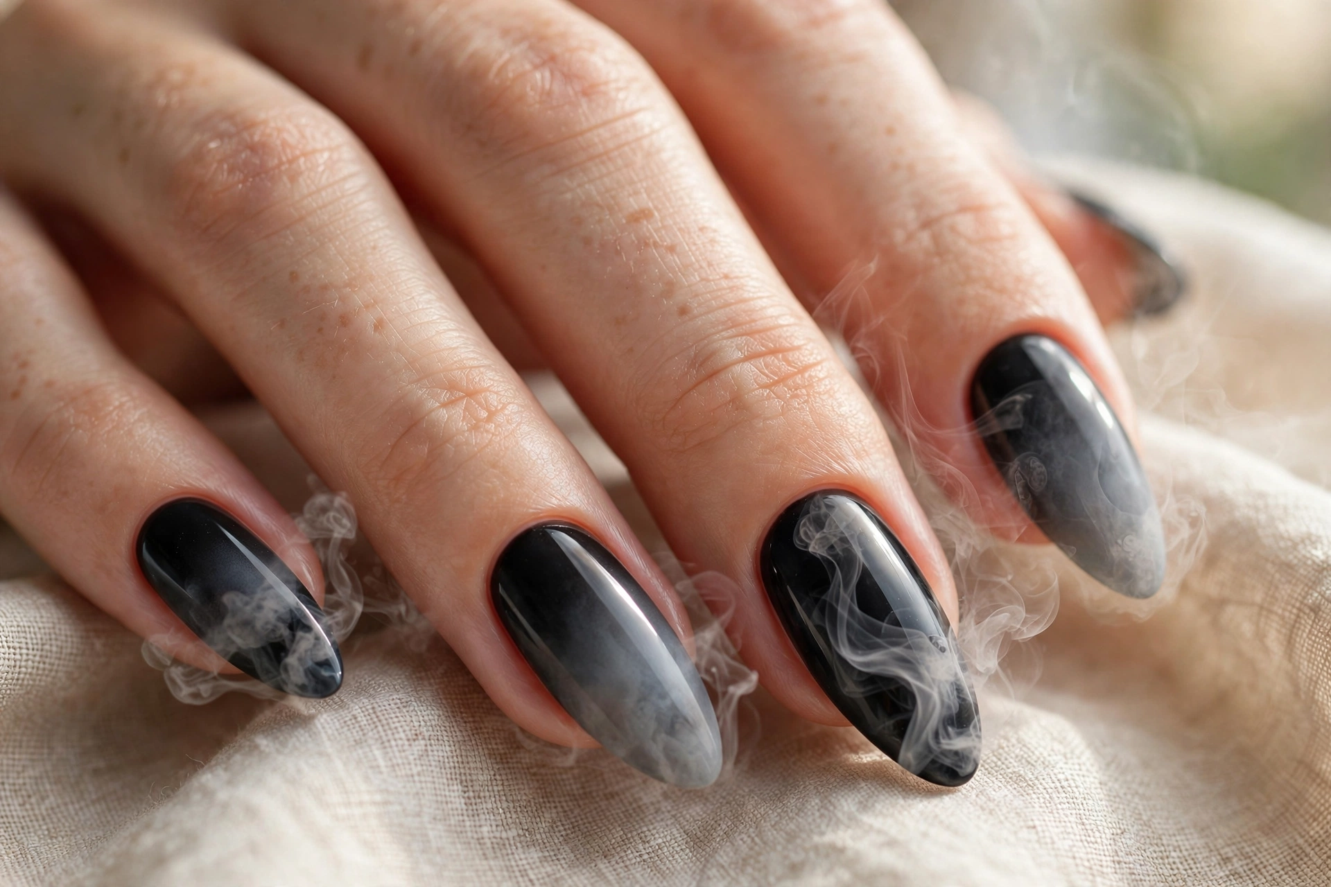 Black to grey smoke ombre nail designs edgy gradient fade