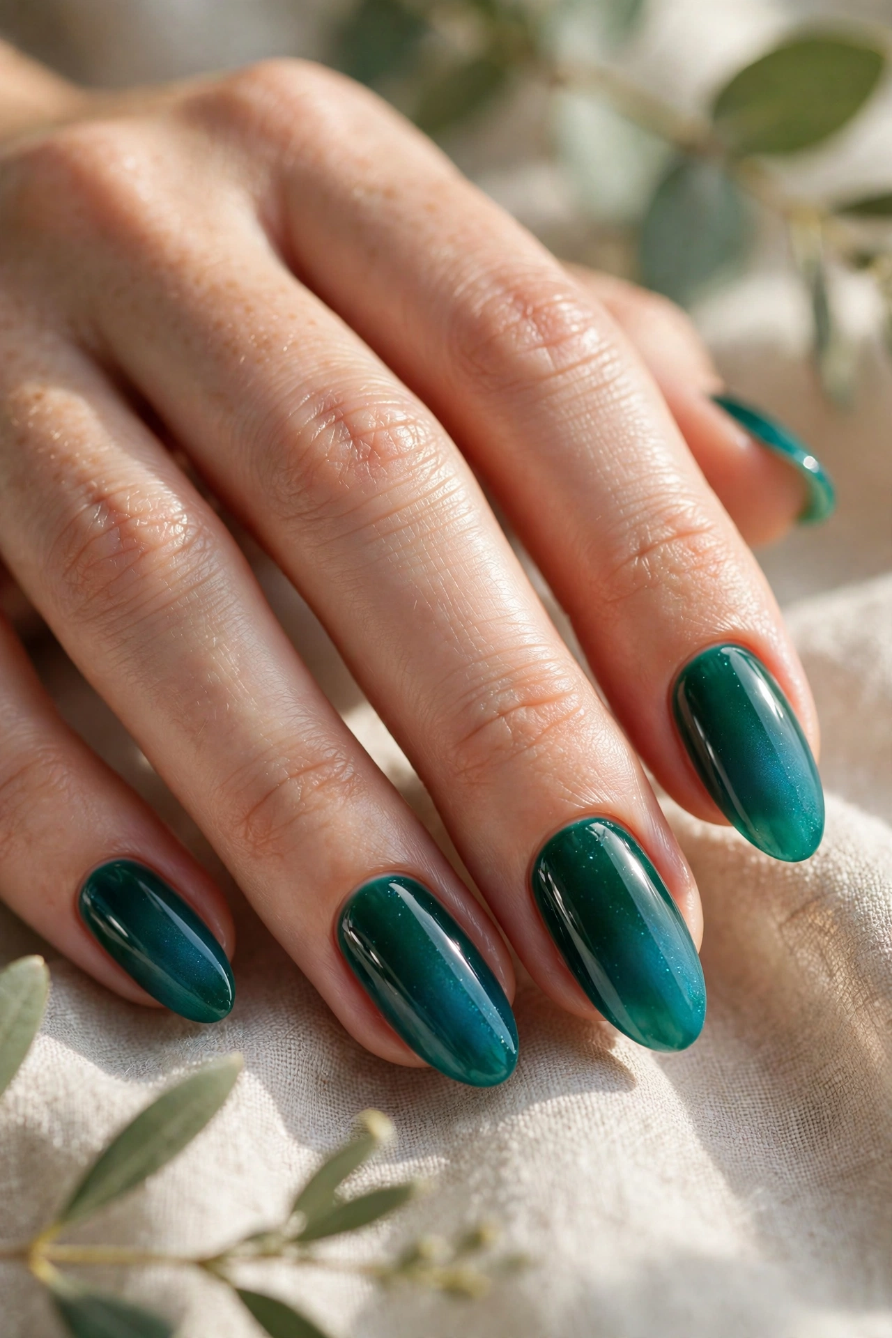 Emerald to teal jewel ombre nail designs rich green gradient