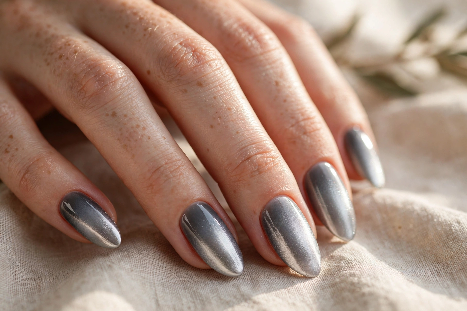 Grey to silver metallic ombre nail designs chrome gradient fade