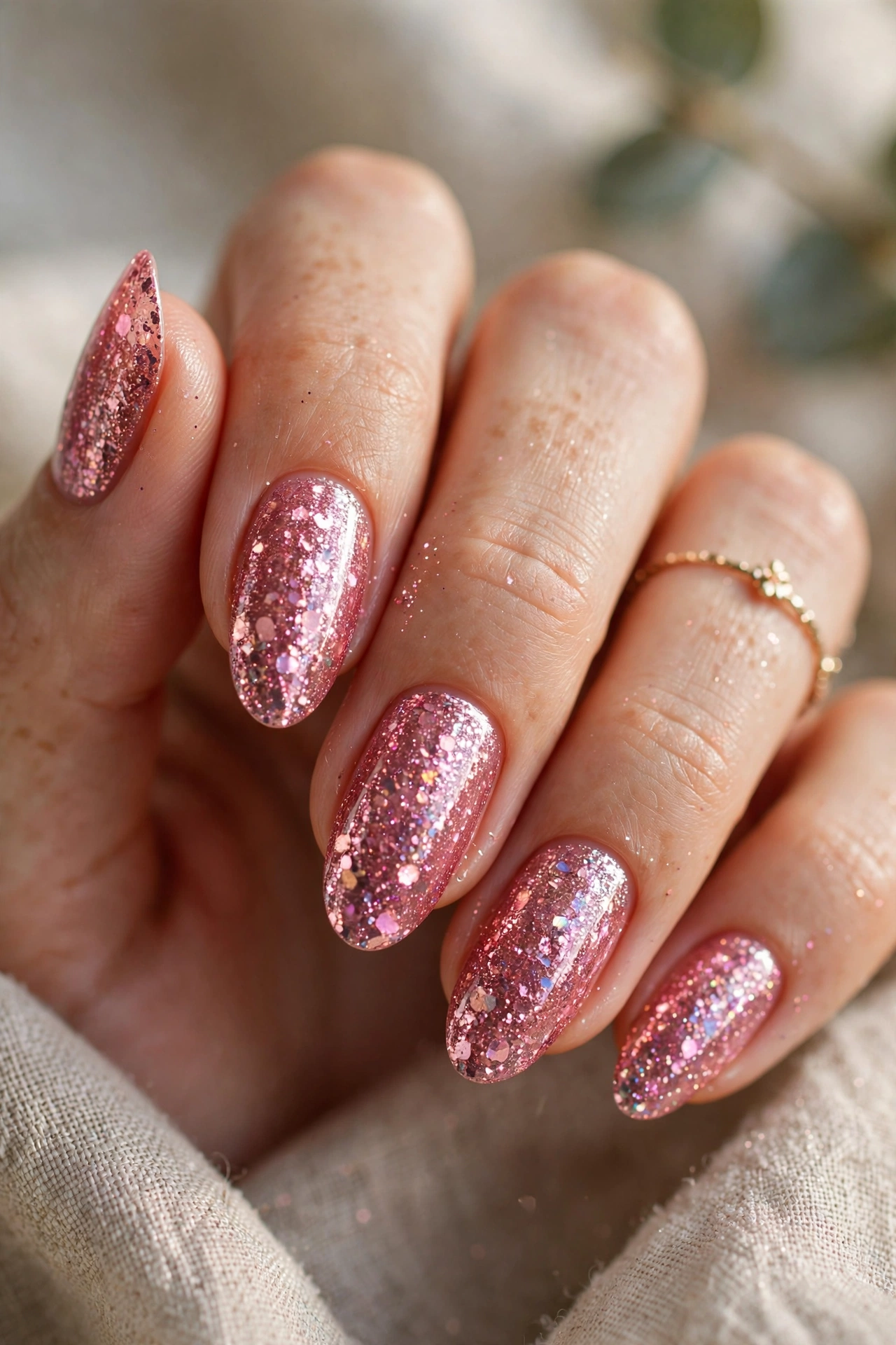 Sparkly glitter pink nail designs perfect for parties and celebrations