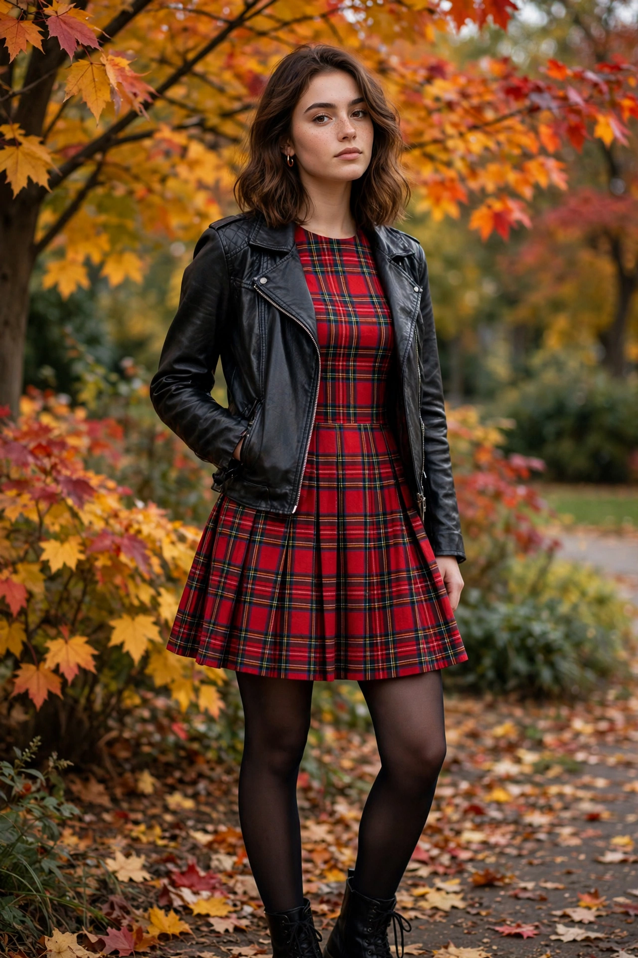 Woman in a plaid flannel pajama set with fuzzy socks holding coffee