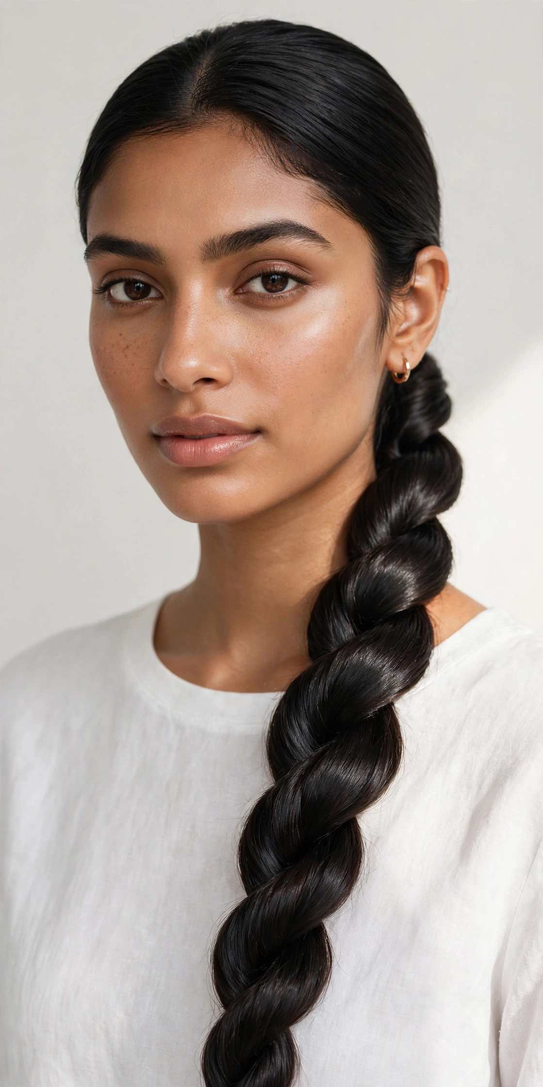 Twisted rope ponytail with a sleek finish, an elegant ponytail hairstyle idea