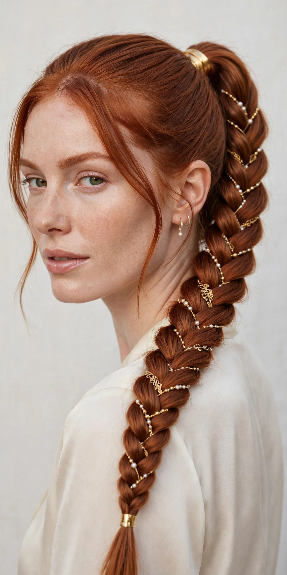 Intricate fishtail braid ponytail, a detailed polished ponytail hairstyle idea
